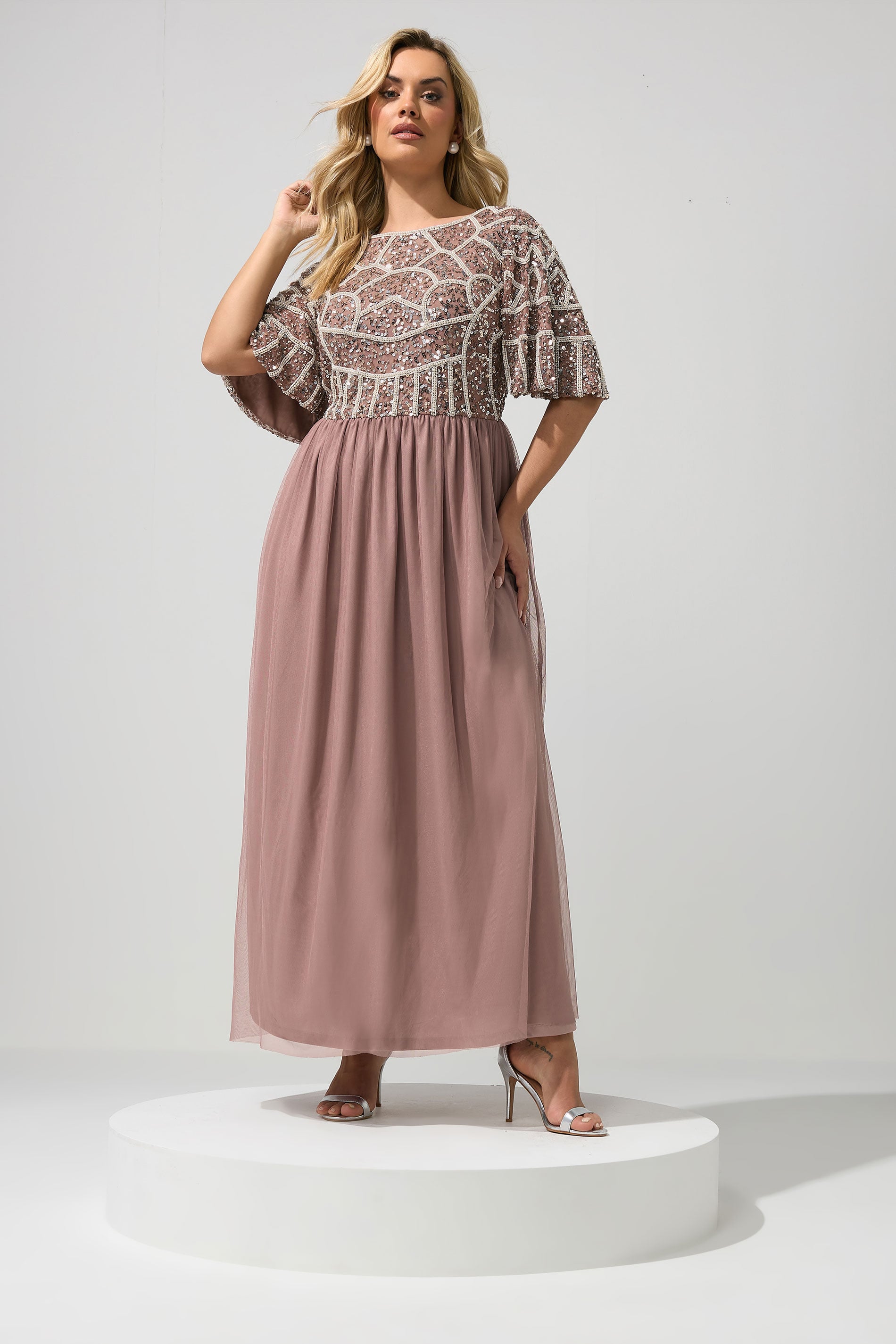 LUXE Plus Size Pink Embellished Maxi Dress | Yours Clothing 3