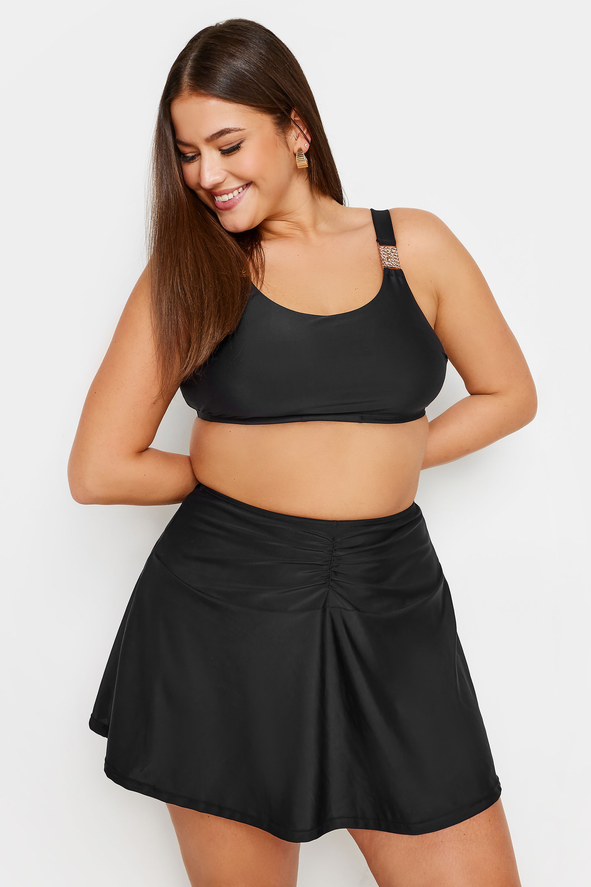 YOURS Plus Size Black Ruched Front Swim Skirt | Yours Clothing 1