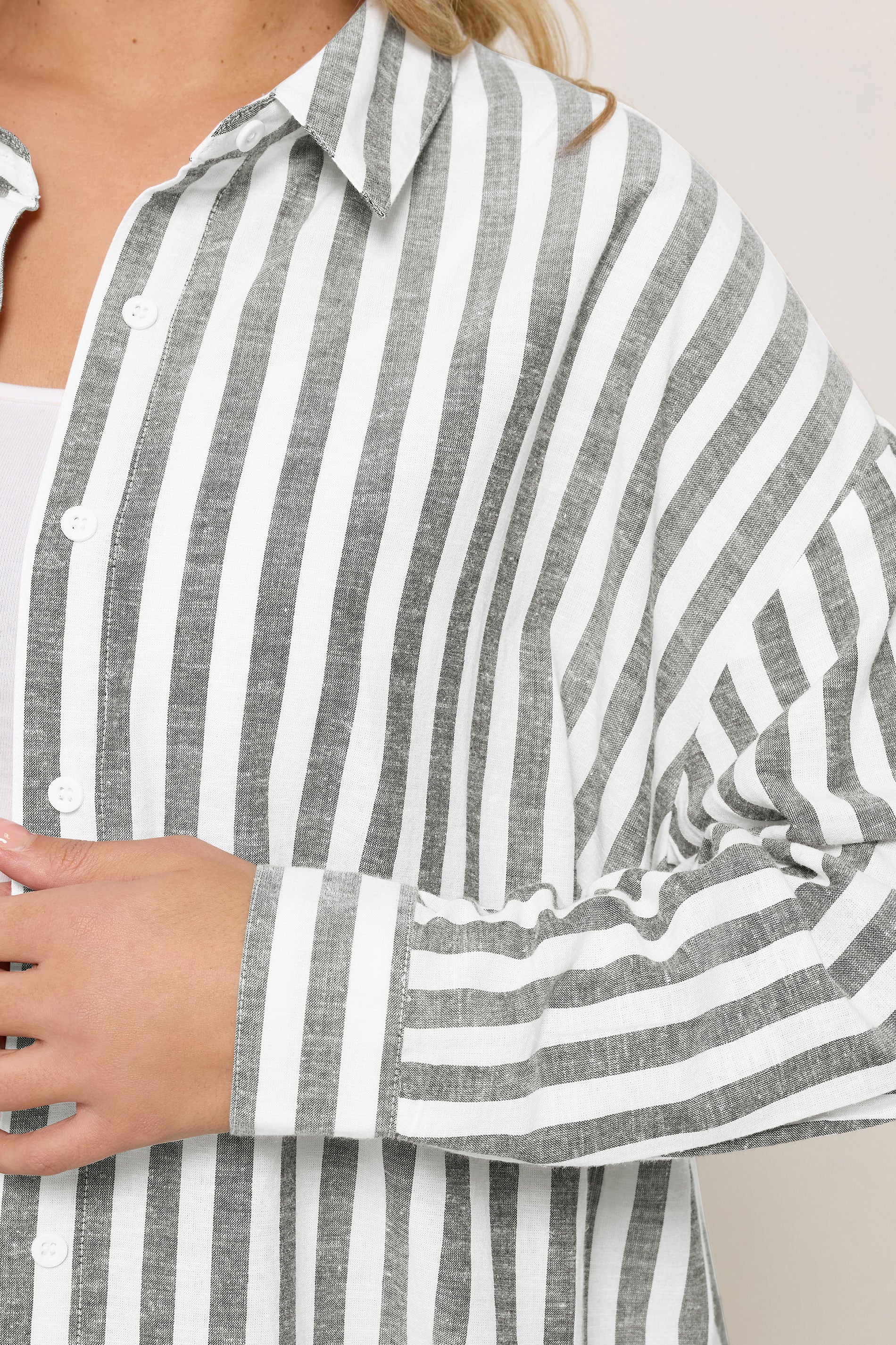YOURS Plus Size Black & White Linen Stripe Shirt | Yours Clothing 4
