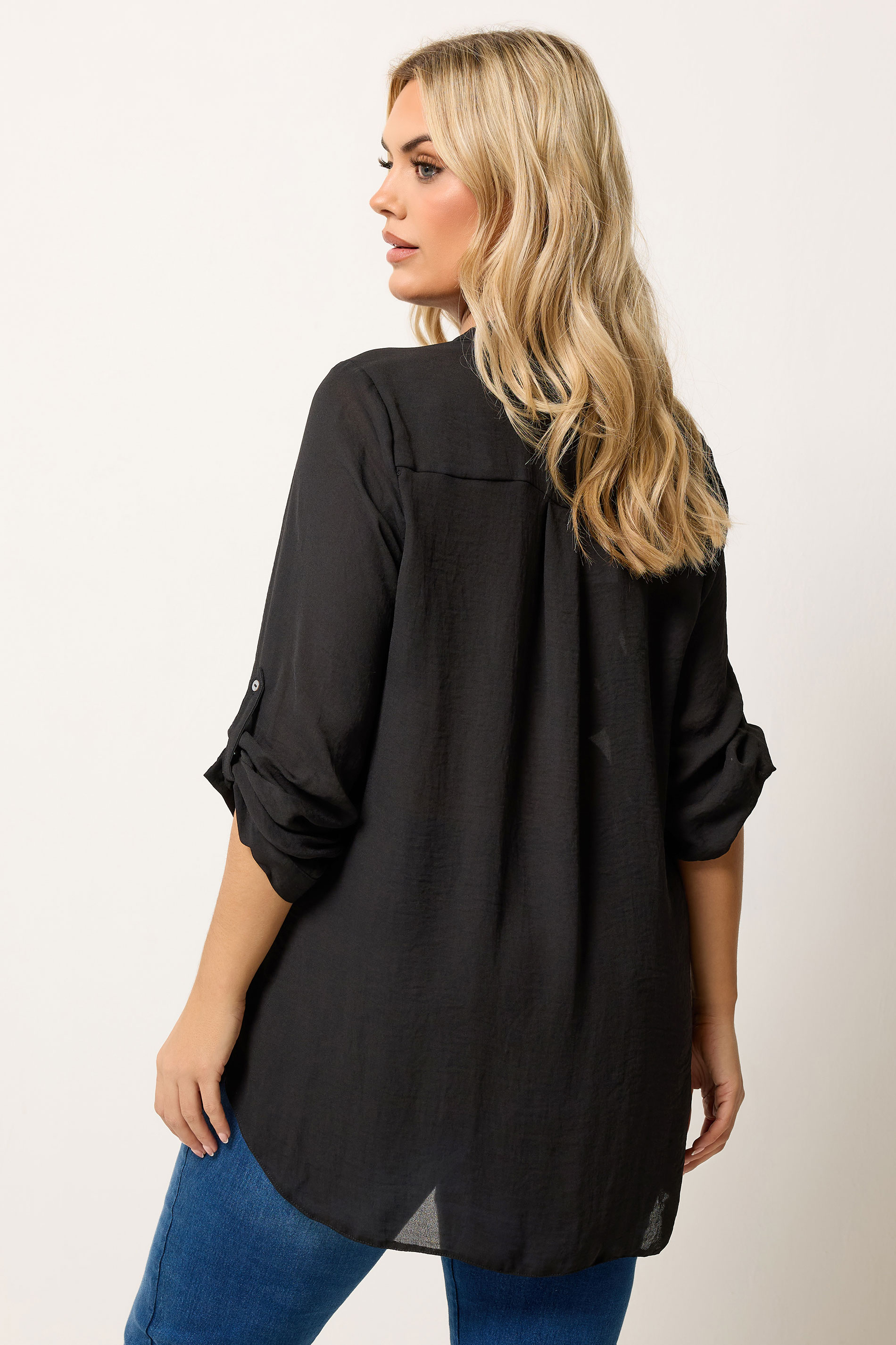 YOURS Plus Size Black Half Placket Shirt | Yours Clothing 2