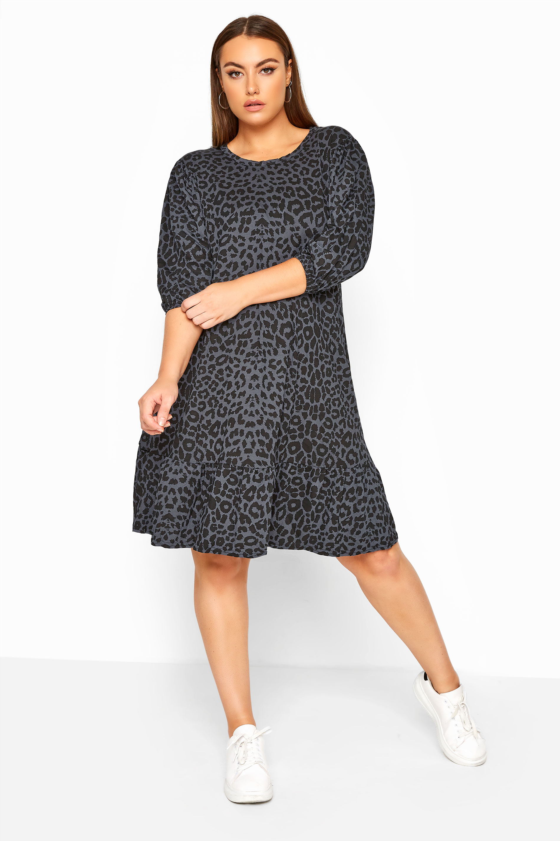 LIMITED COLLECTION Grey Leopard Print Smock Dress | Yours Clothing