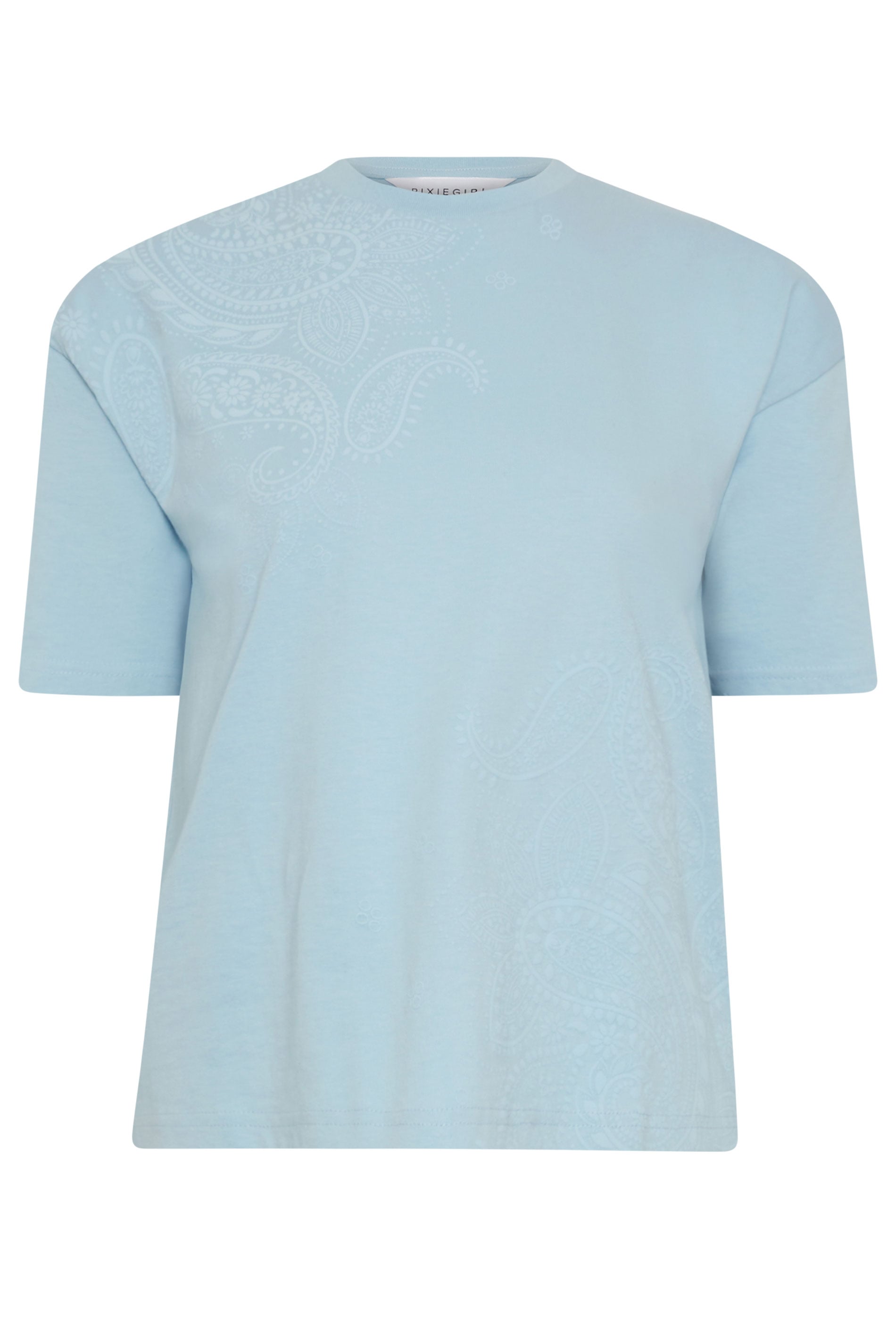 PixieGirl Petite Women's Light Blue Paisley Cotton T-Shirt | PixieGirl 5
