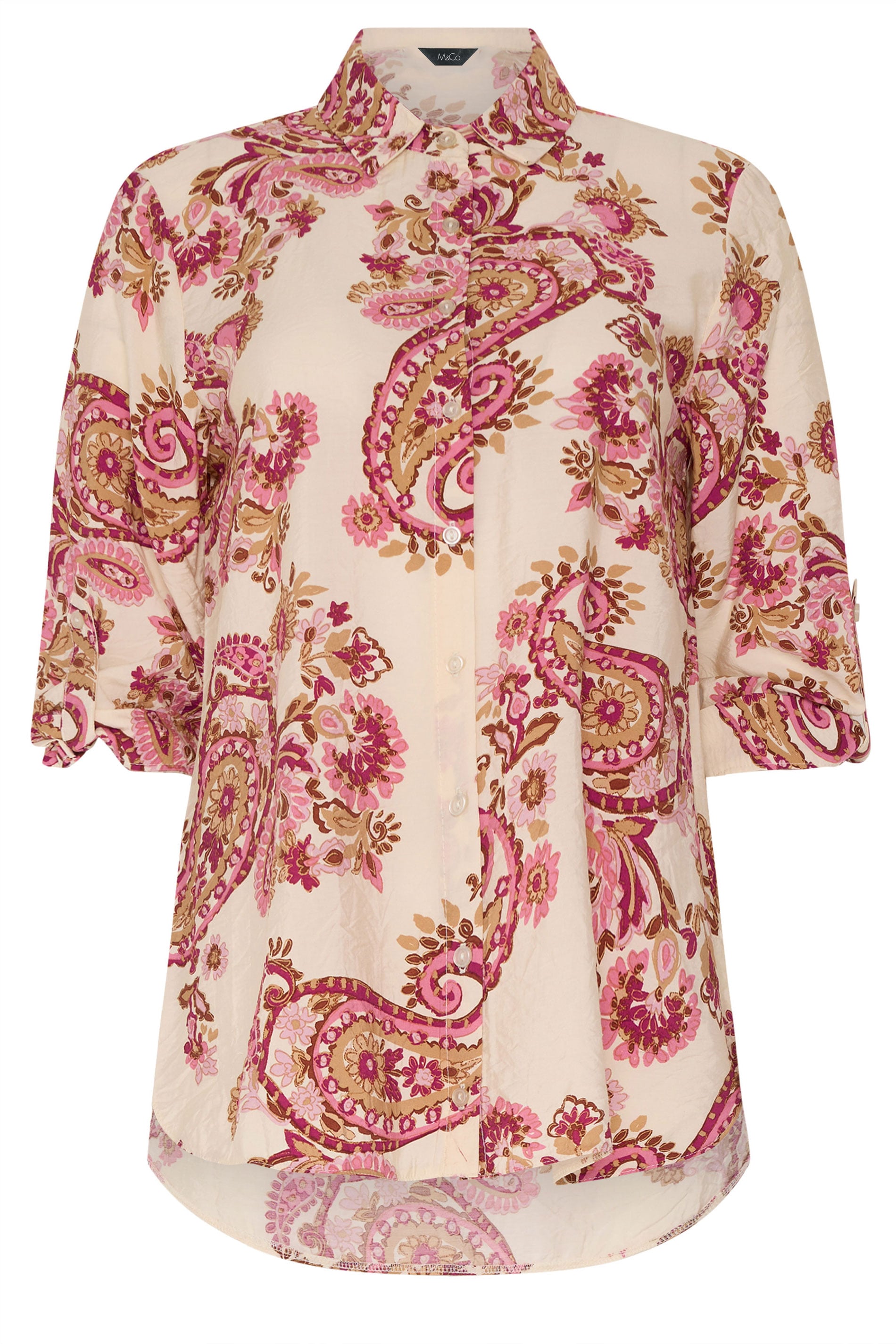 M&Co Pink Paisley Print Tab Sleeve Shirt 5