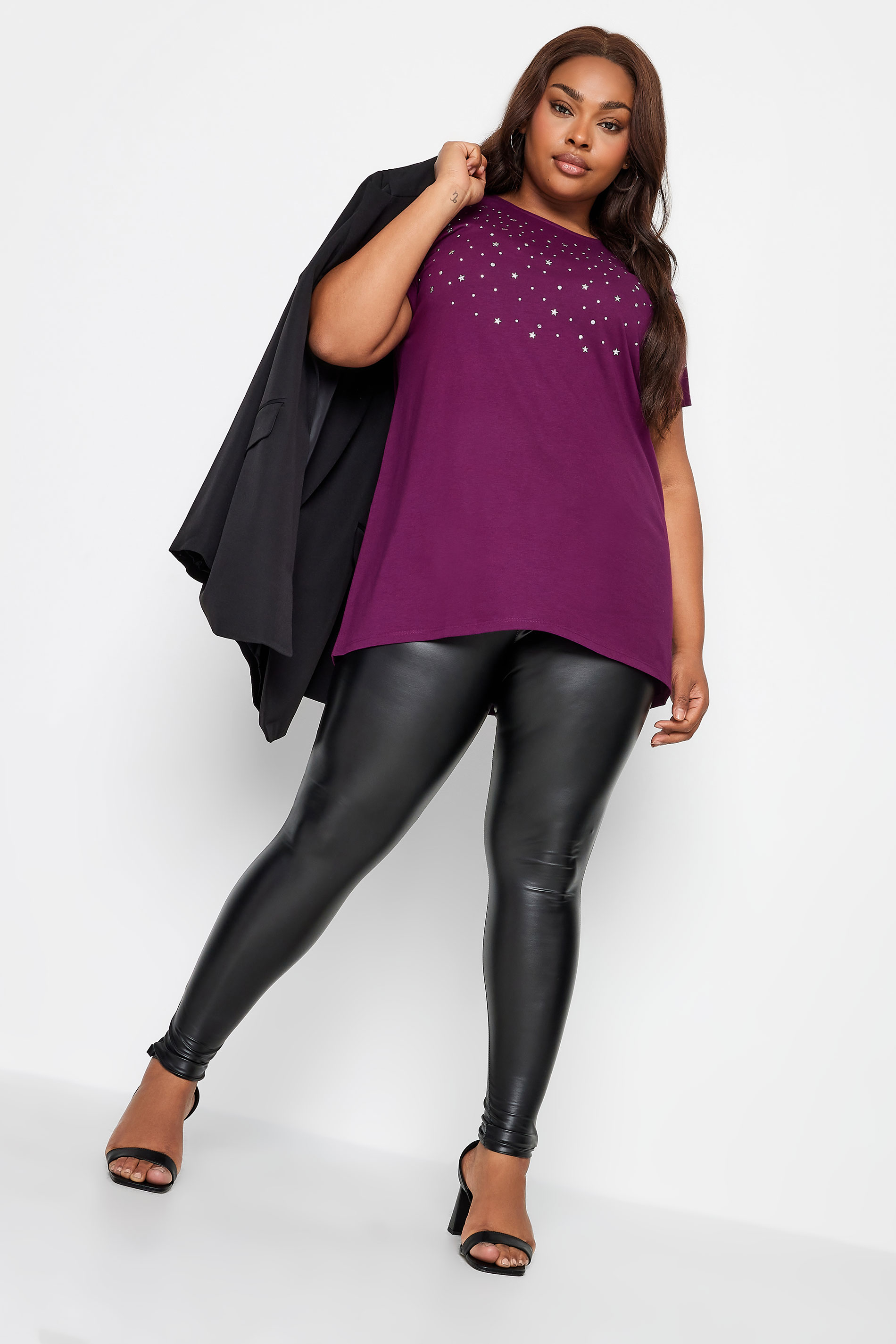YOURS Plus Size Purple Embellished Front T-Shirt | Yours Clothing 2