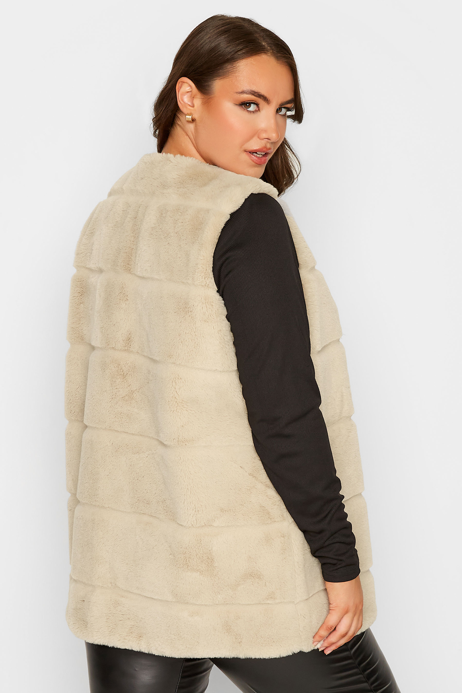 Plus Size Stone Brown Pelted Faux Fur Gilet | Yours Clothing 3