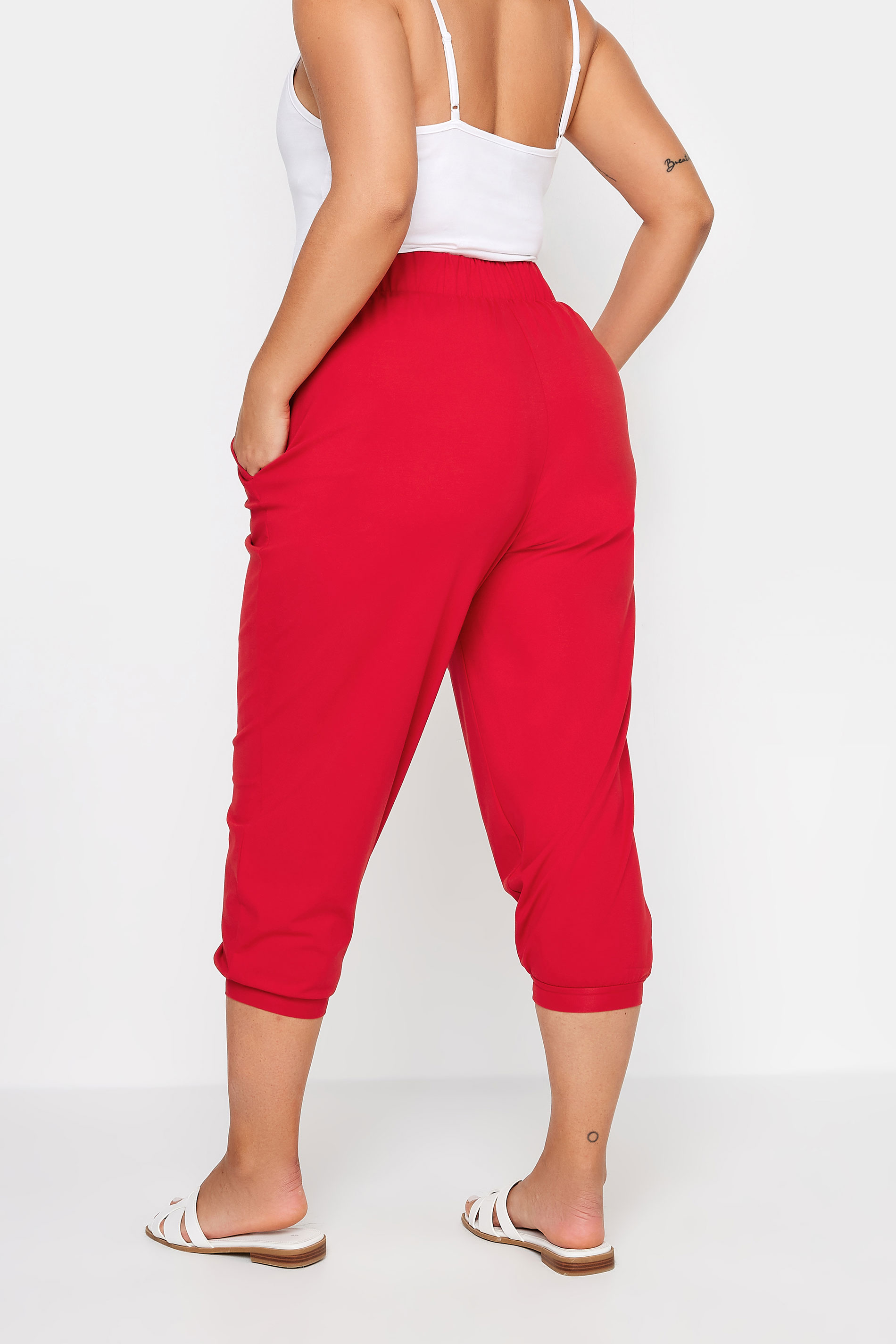 YOURS Plus Size Red Cropped Harem Joggers | Yours Clothing 3