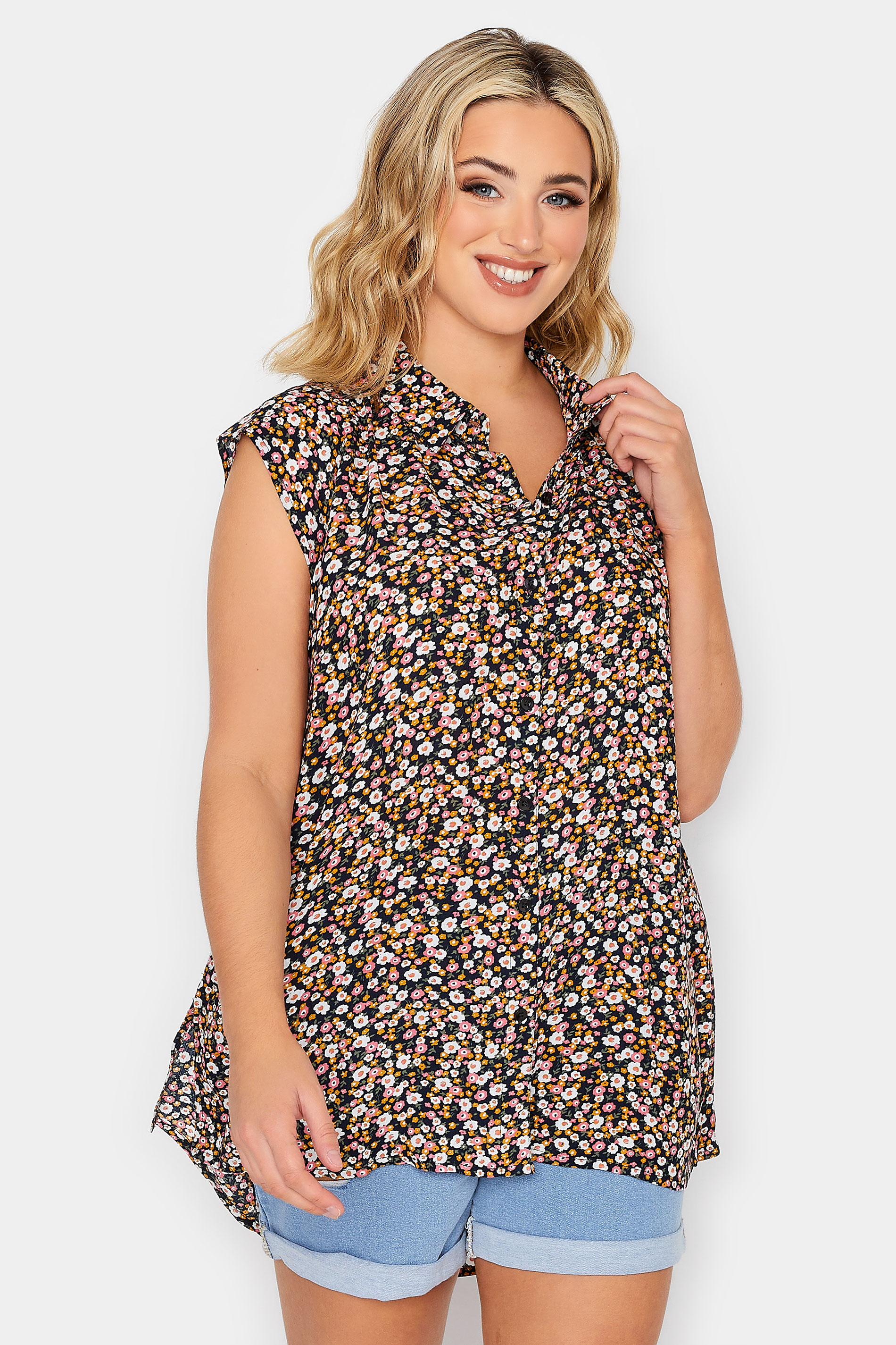 YOURS Plus Size Black Floral Sleeveless Blouse | Yours Clothing 2