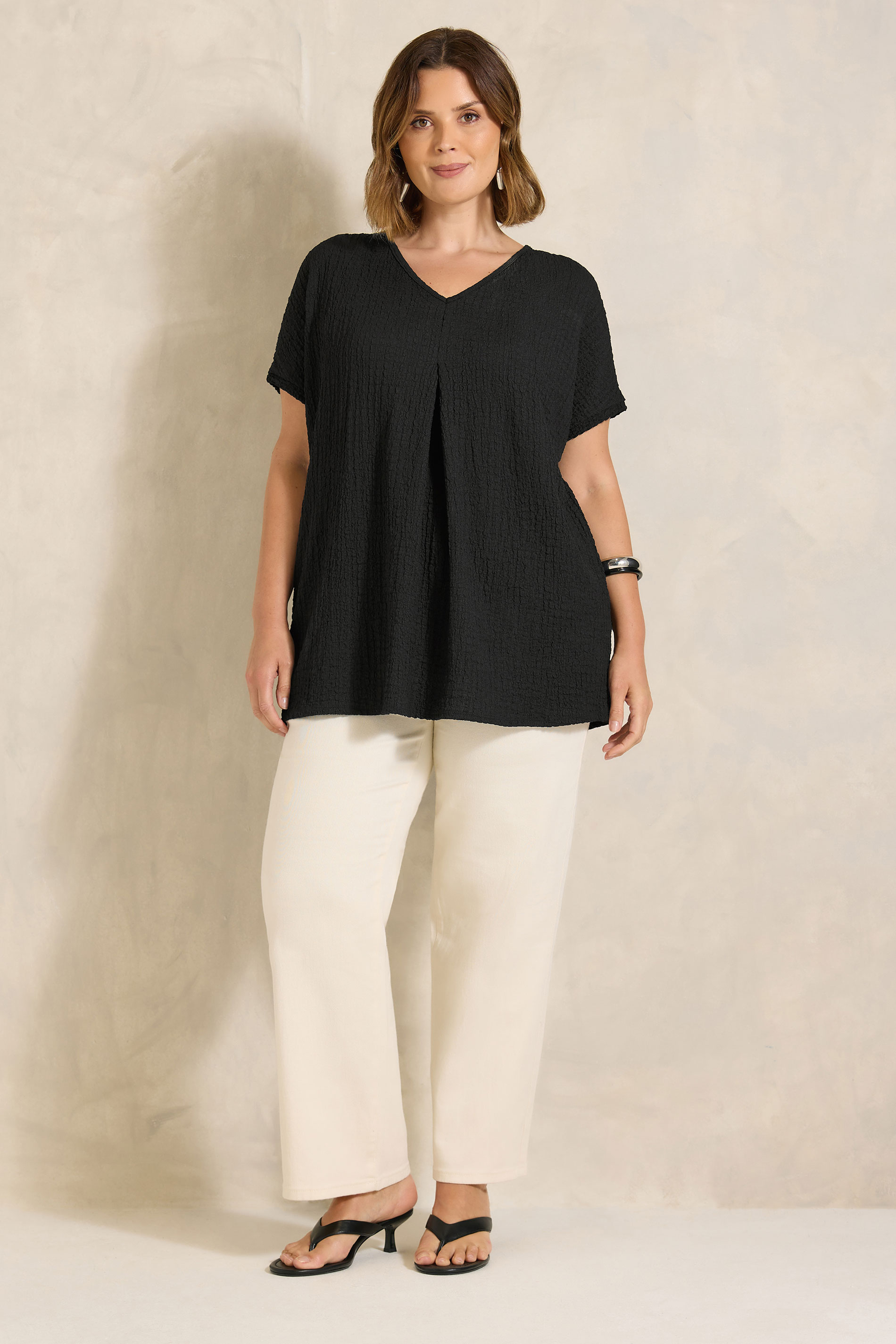 EVANS Plus Size Black Pleat Front Swing Top | Evans 1