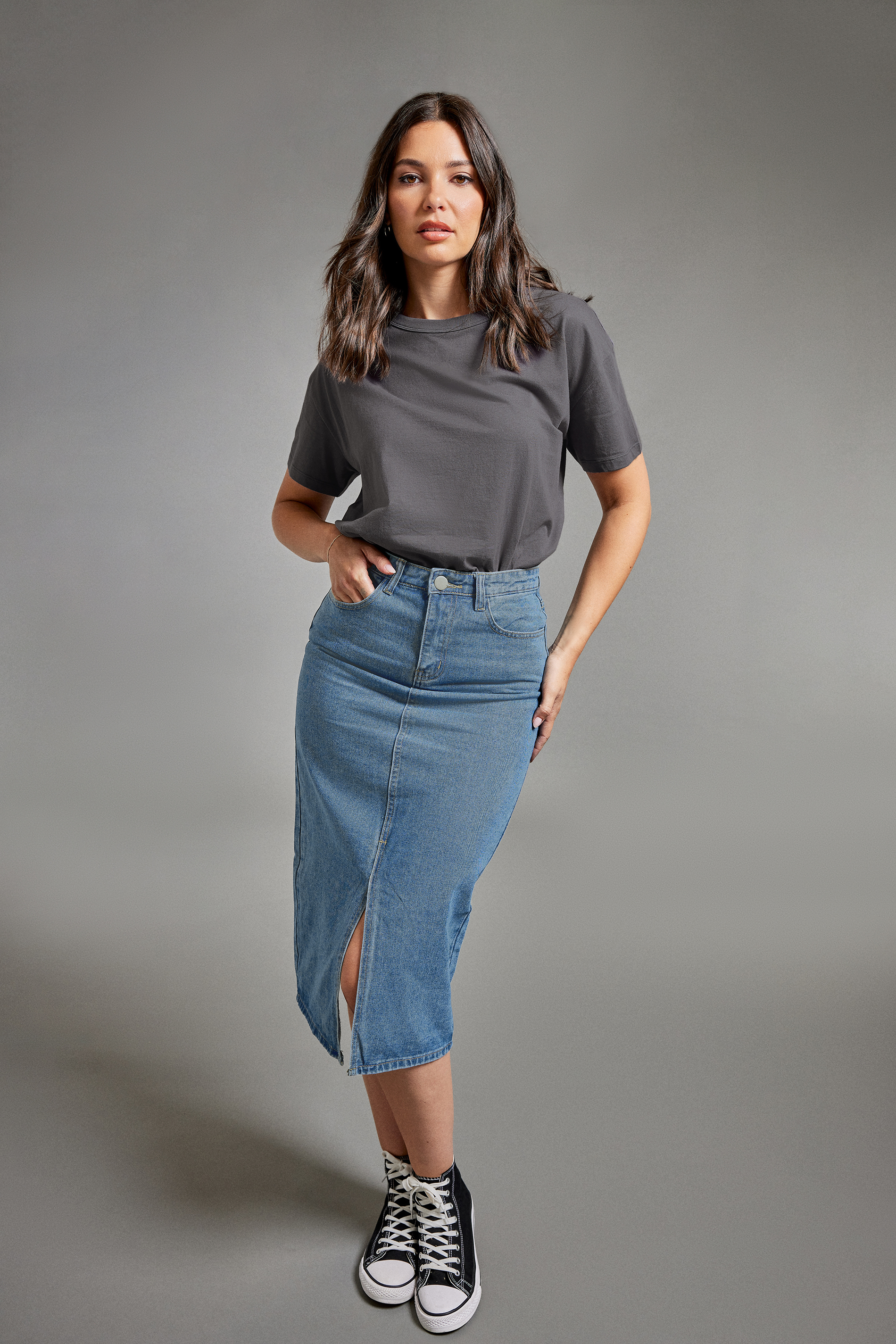 LTS Tall Blue Denim Midi Skirt | Long Tall Sally  1