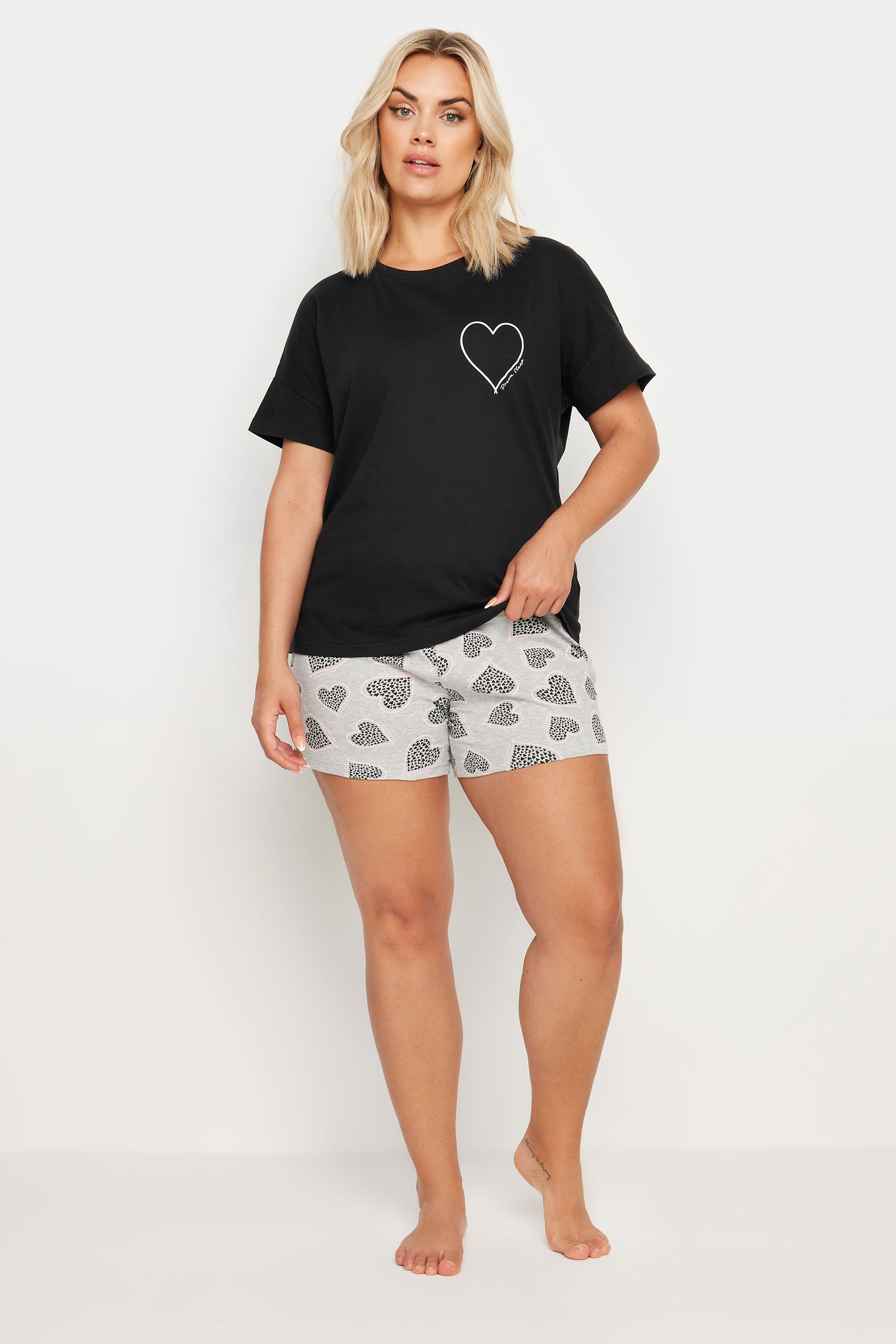 YOURS Plus Size Black Heart Print Pyjama Set | Yours Clothing 3