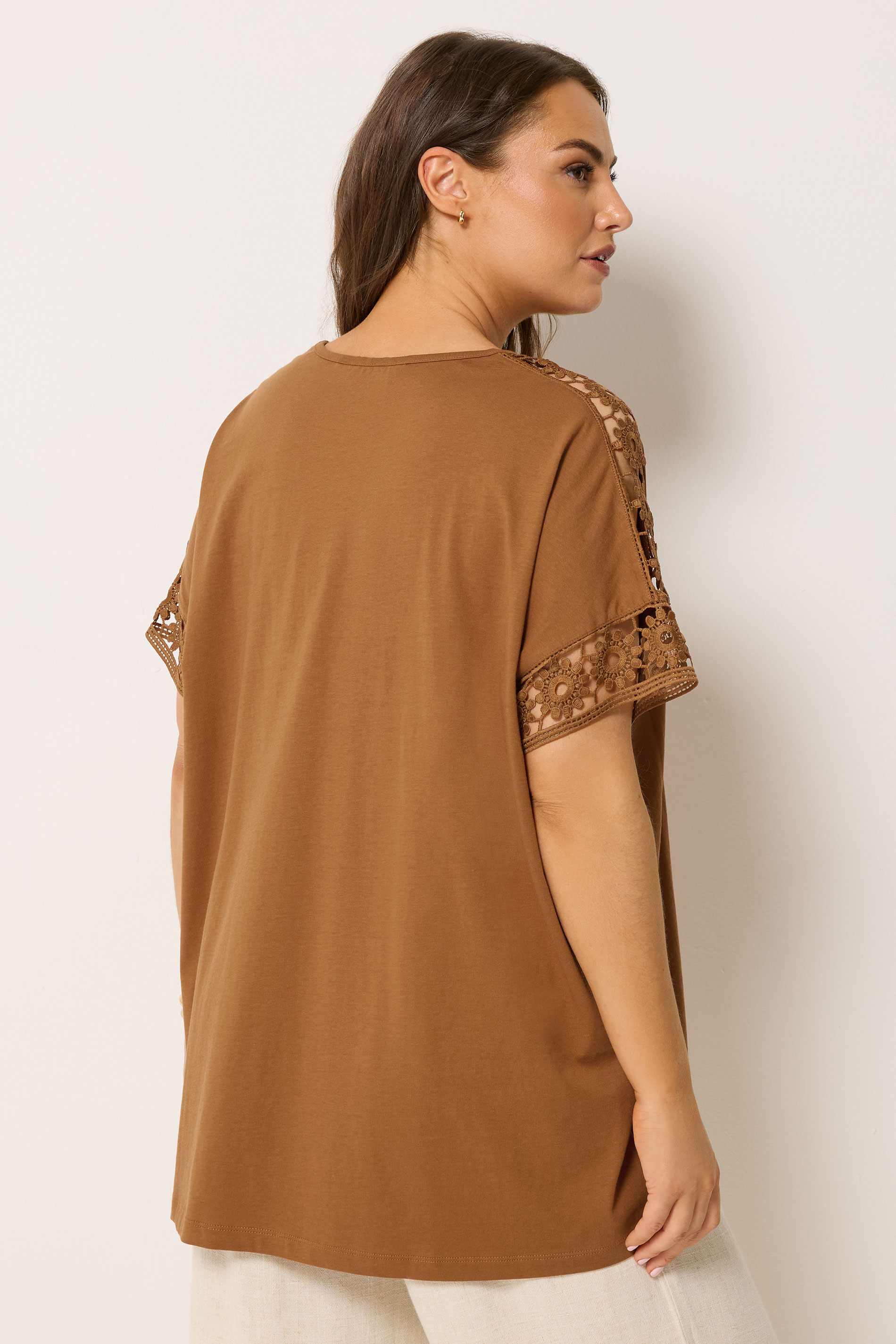 YOURS Curve Orange Crochet Sleeve Boxy T-Shirt | Yours Clothing 4