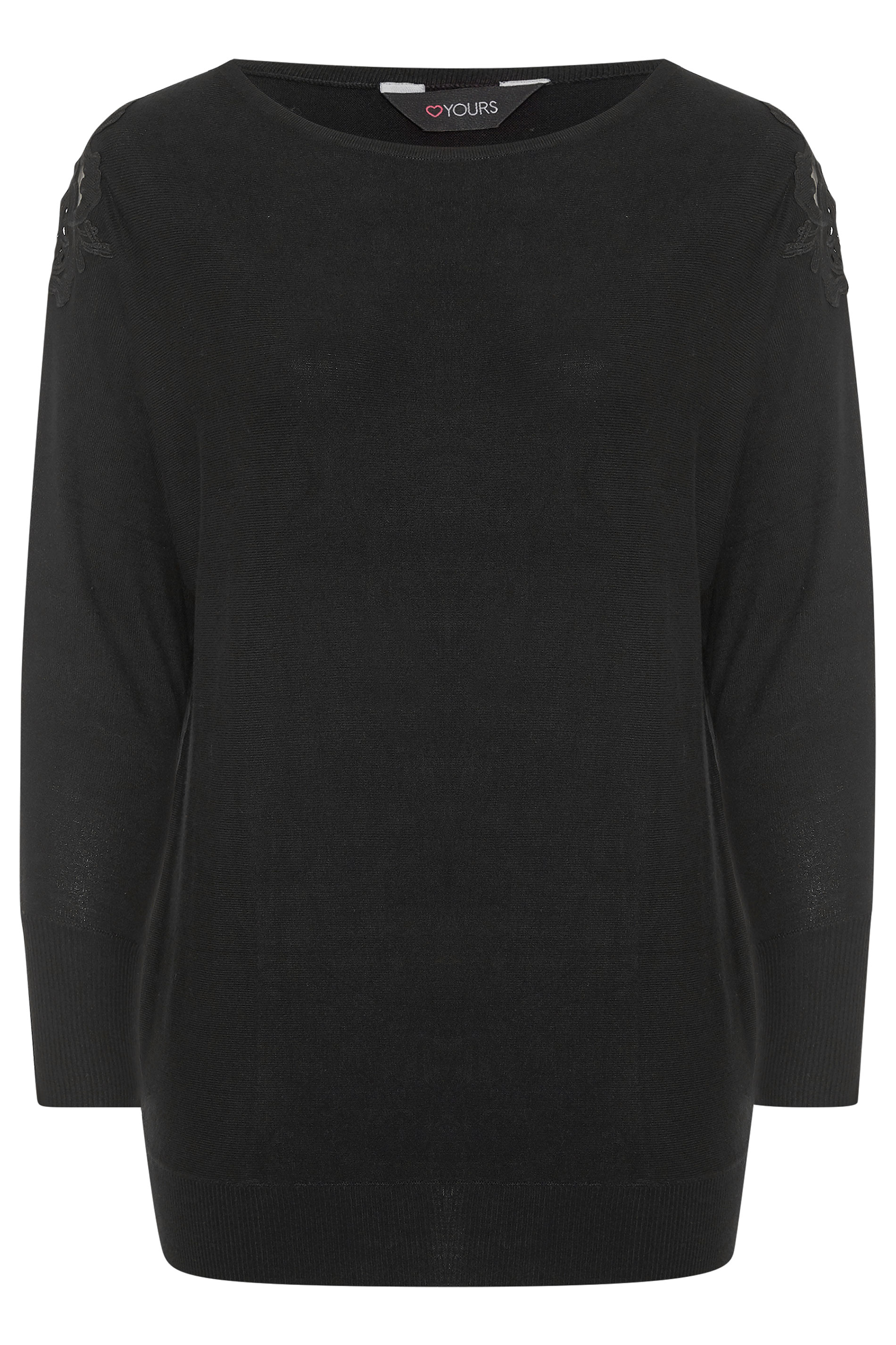 Black Lace Shoulder Knitted Jumper | Yours Clothing