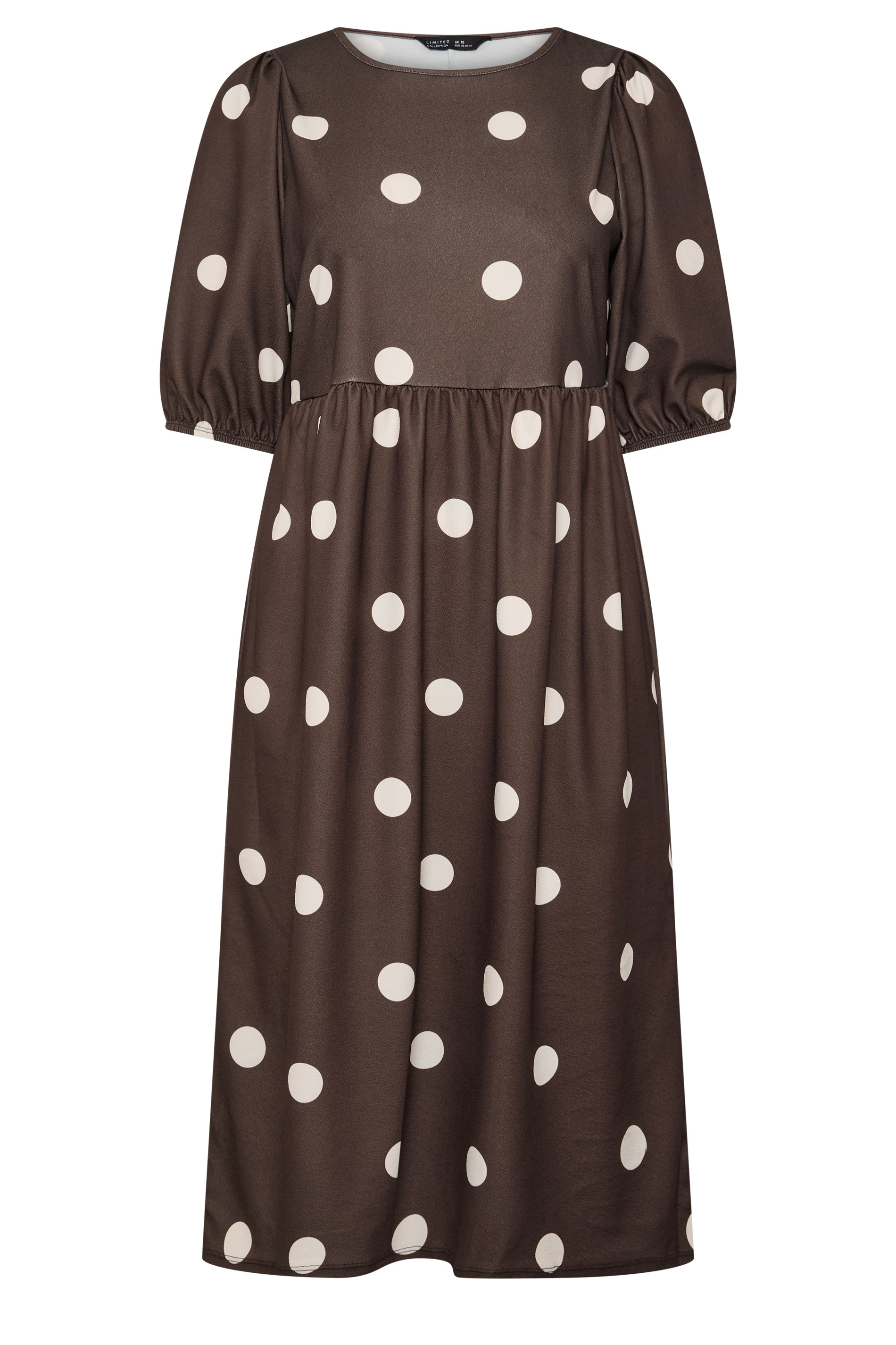 LIMITED COLLECTION Plus Size Chocolate Brown Polka Dot Dress | Yours Clothing 1