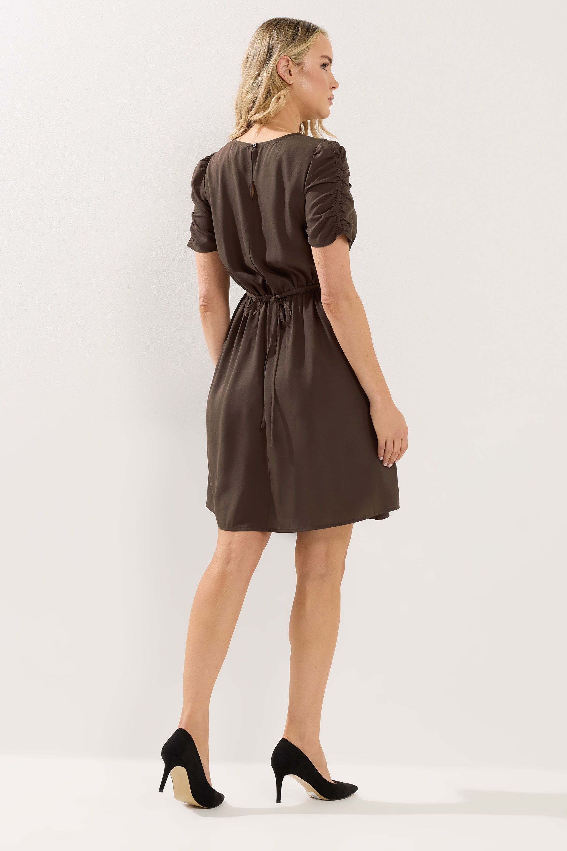 LTS Tall Women's Chocolate Brown Ruched Sleeve Mini Dress | Long Tall Sally 1