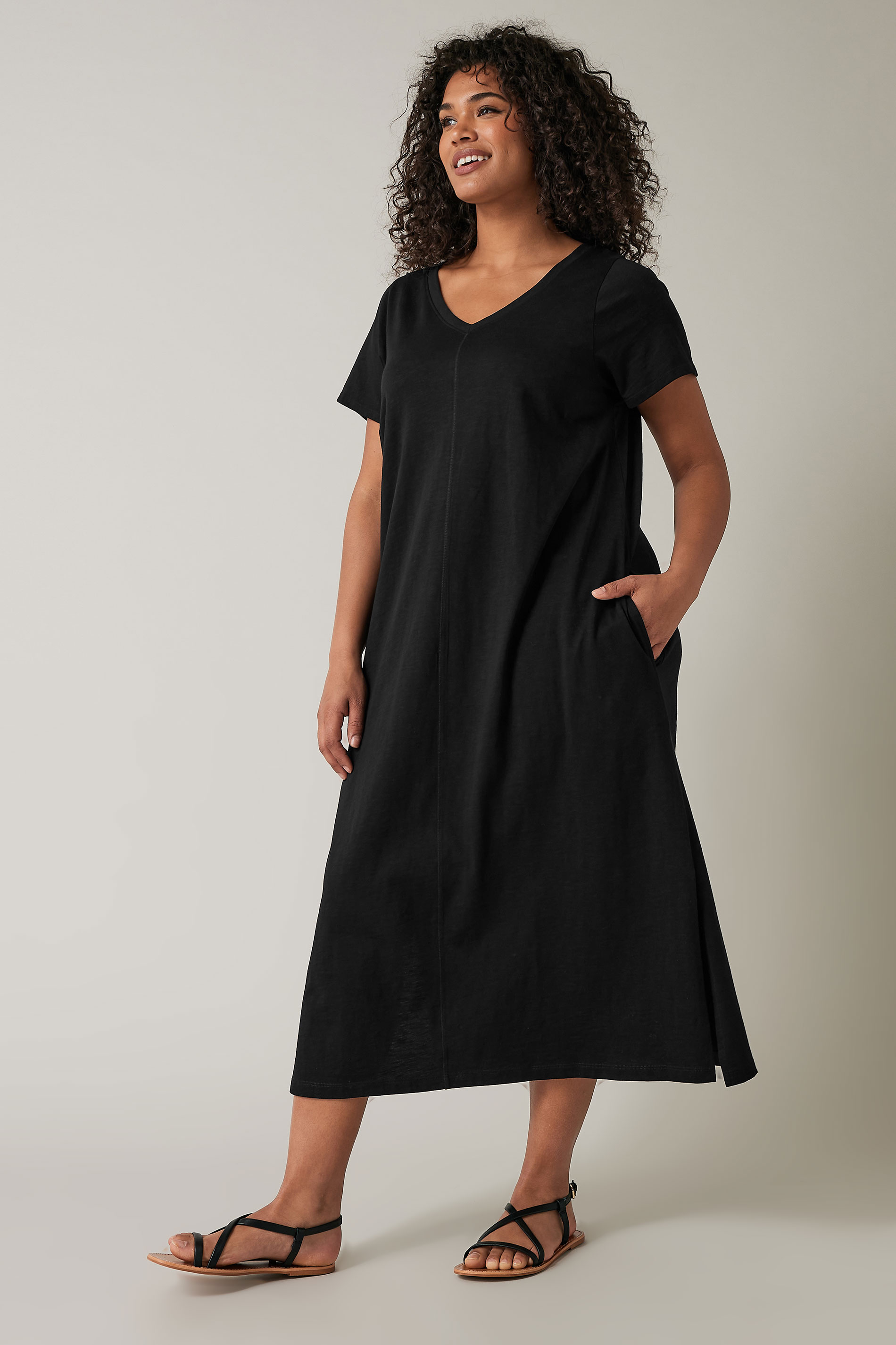 EVANS Plus Size Black Cotton Midi Dress | Evans 2