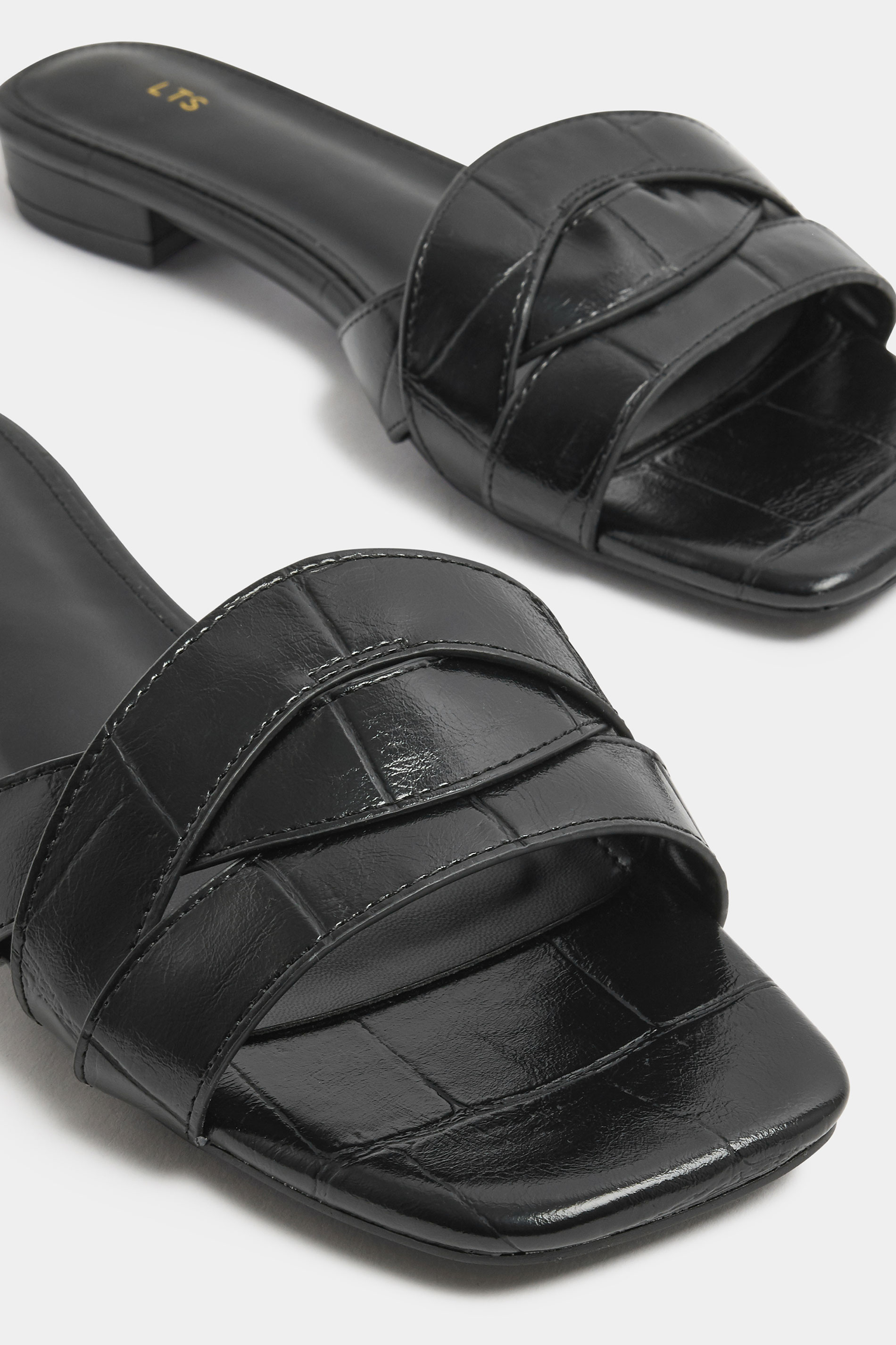 LTS Black Twisted Block Mule Sandals In Standard Fit | Long Tall Sally 5