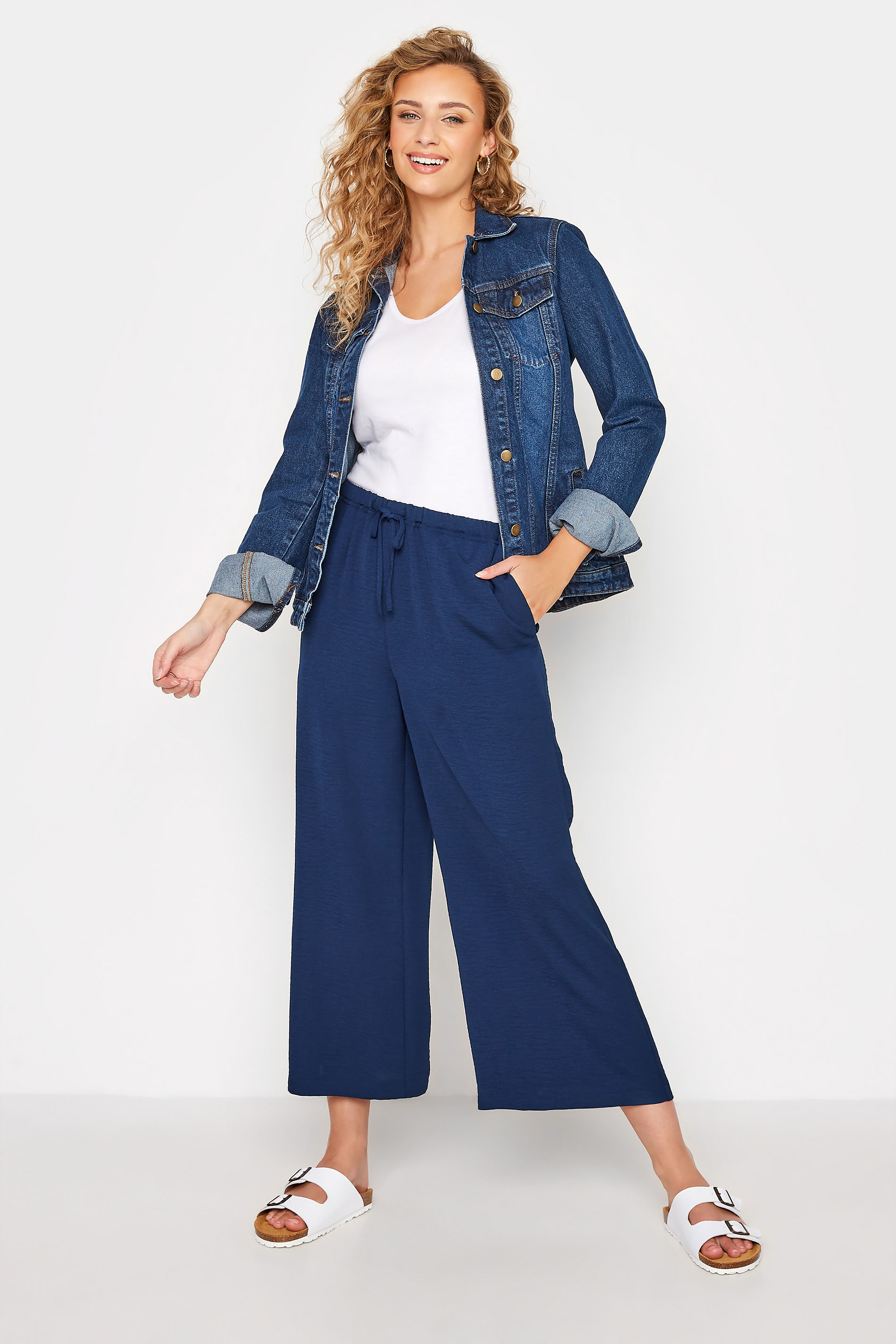 Navy Blue Bengaline Cropped Pull On Trousers plus size 16 to 36  Yours  Clothing