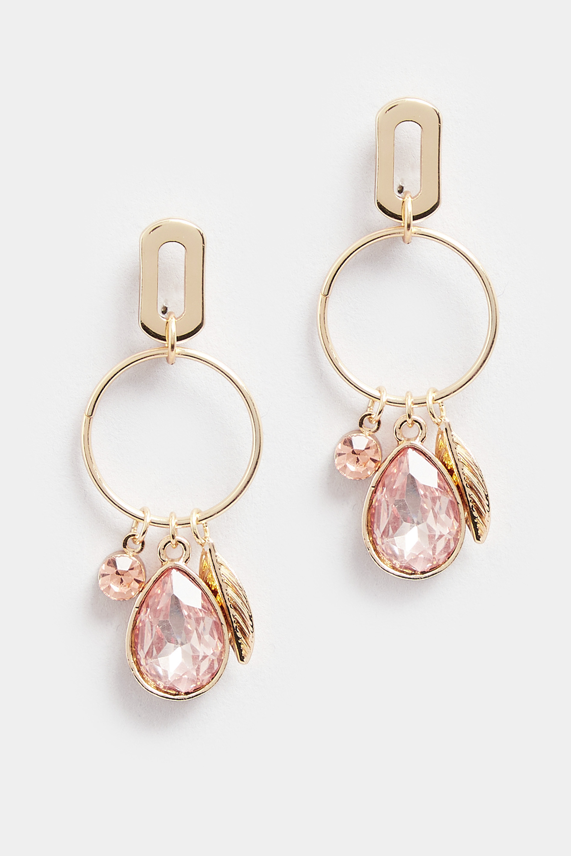 Gold Tone Leaf & Diamante Charm Drop Earrings | Yours Clothing 2