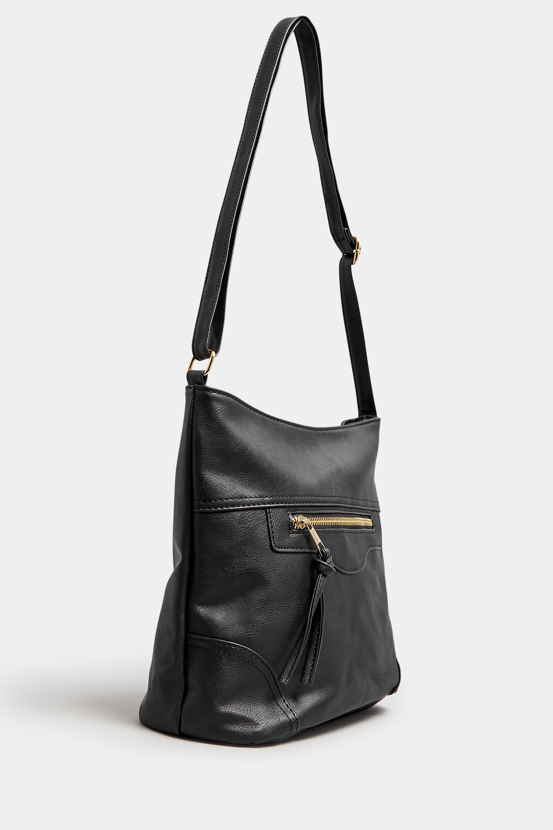 Black Faux Leather Zip Front Tote Bag | Yours Clothing