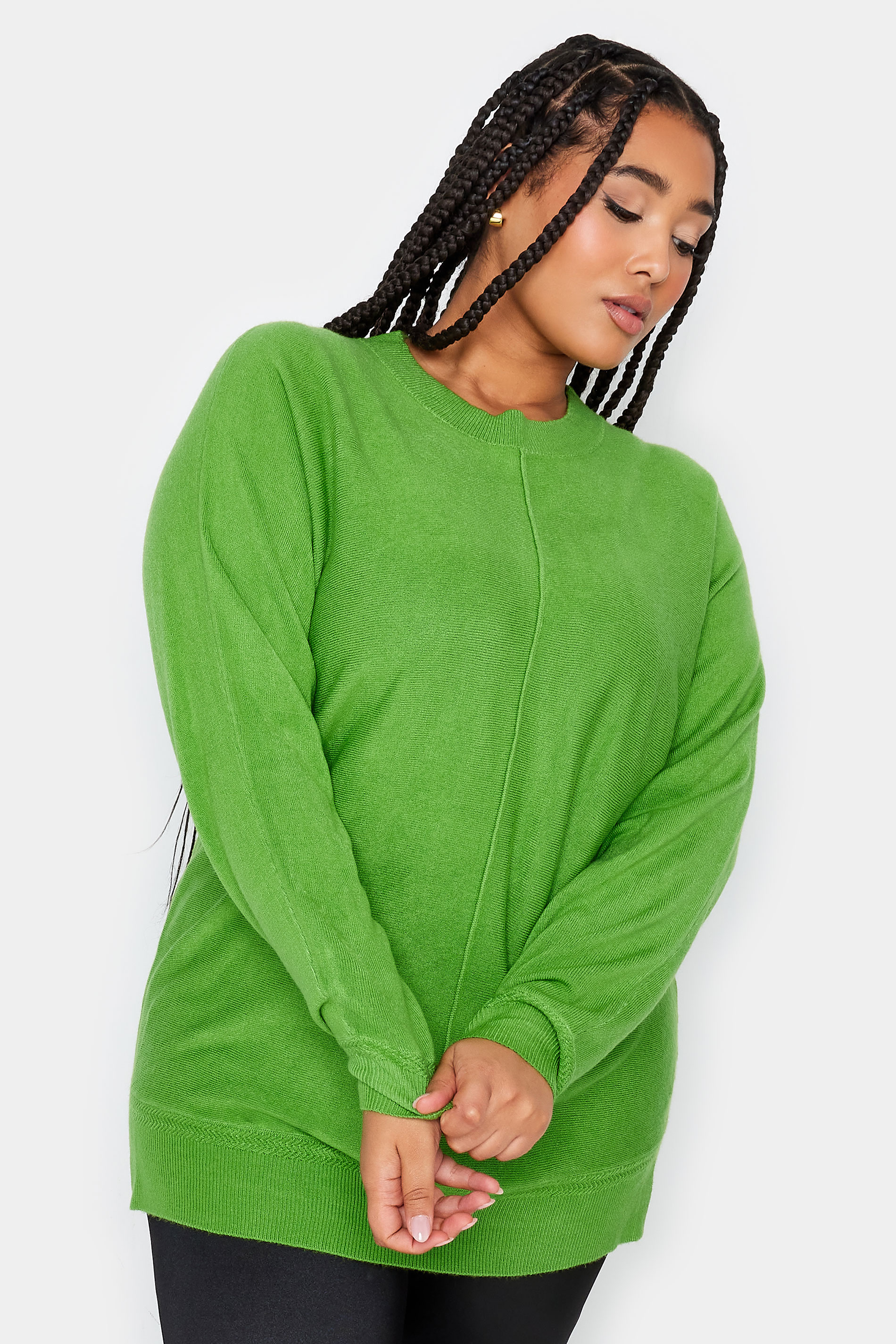 YOURS Plus Size Green Front Seam Detail Jumper | Yours Clothing 1