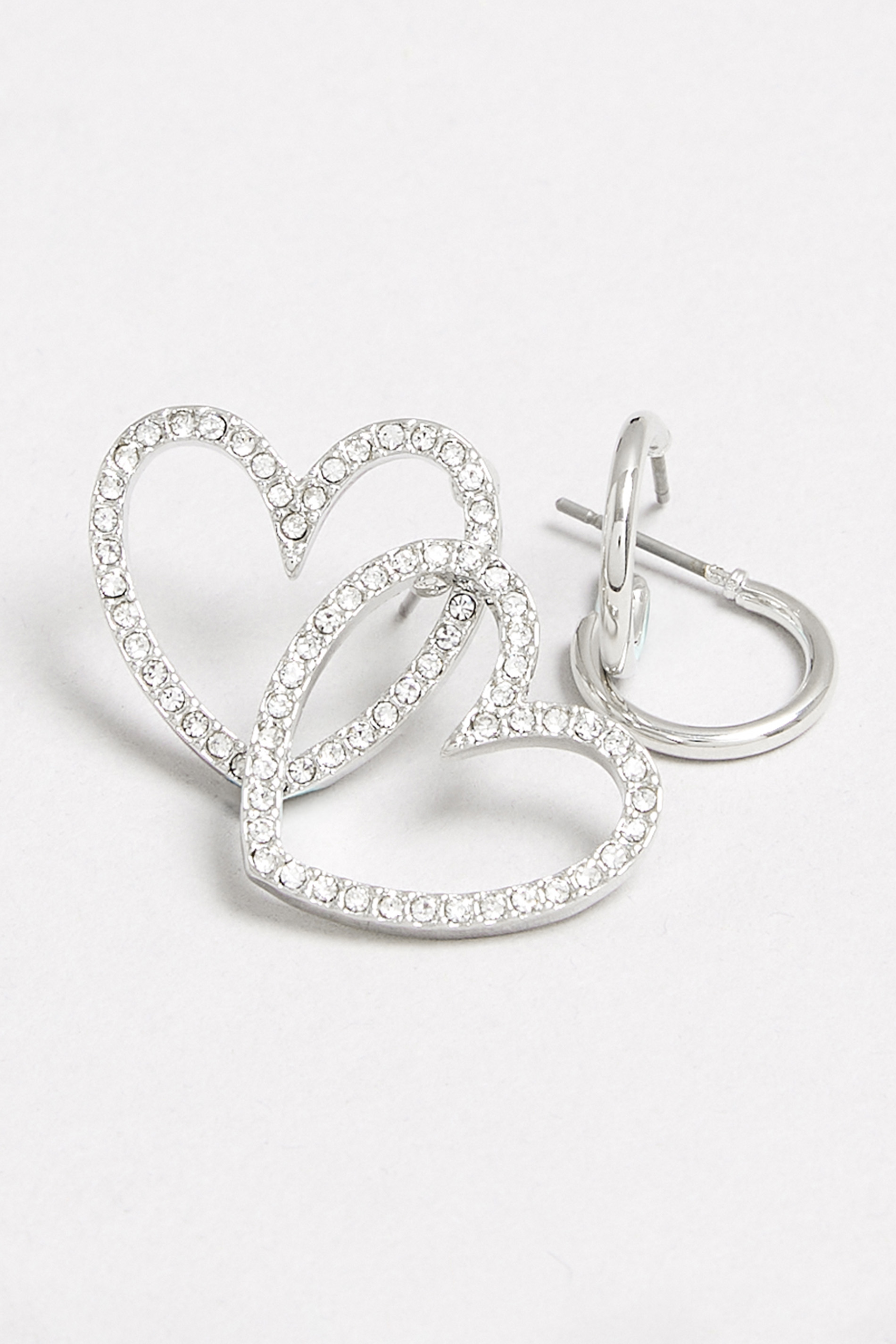 2 PACK Silver Diamante Heart Stud Earrings Set | Yours Clothing 3