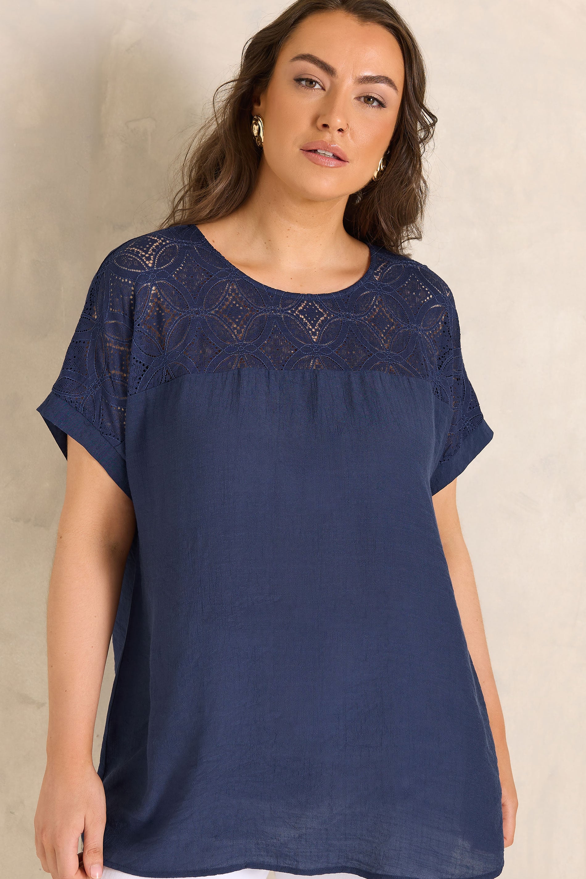 EVANS Plus Size Navy Blue Lace Blouse | Evans 3