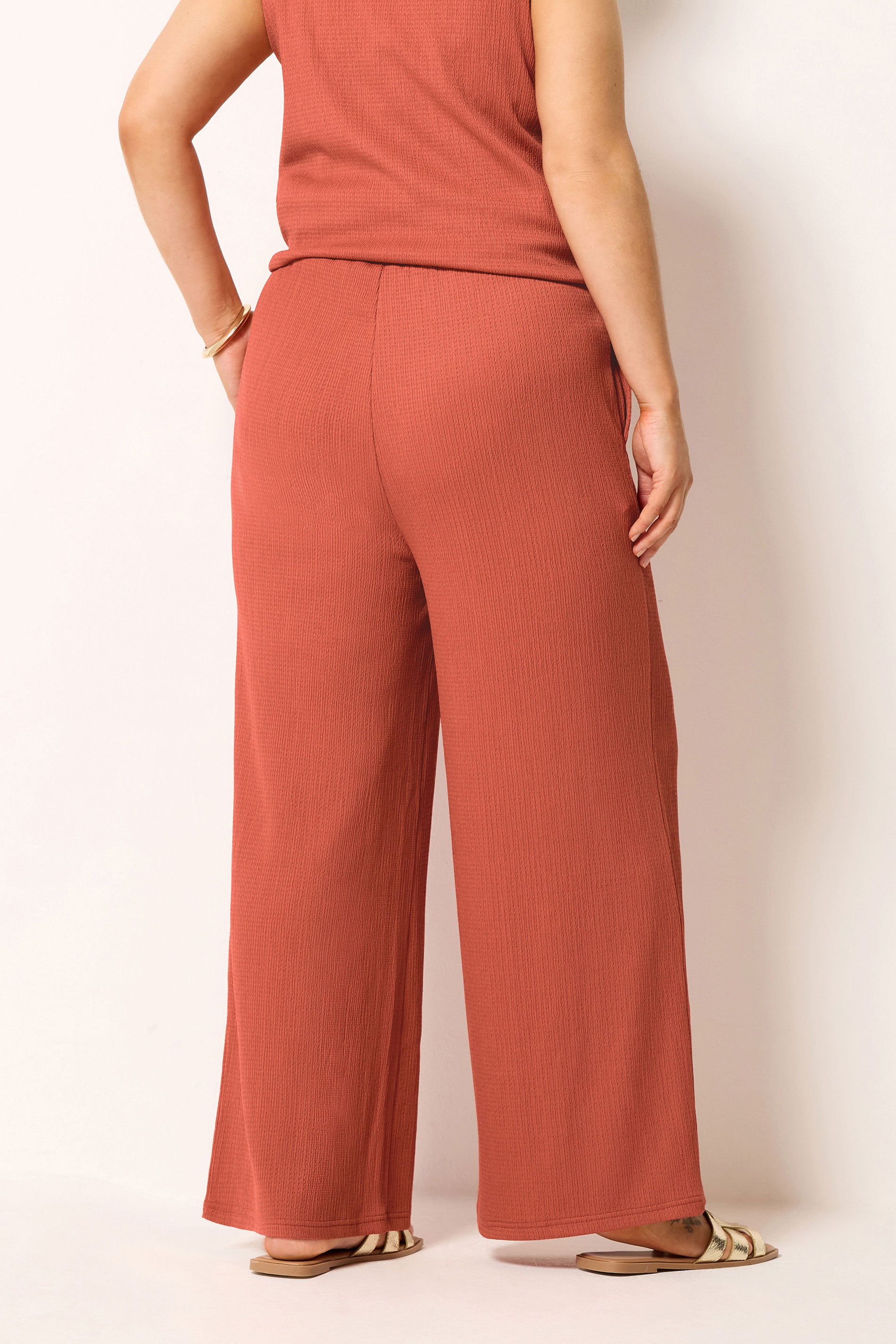 YOURS Plus Size Orange Textured Wide Leg Trousers | Yours Clothing 2