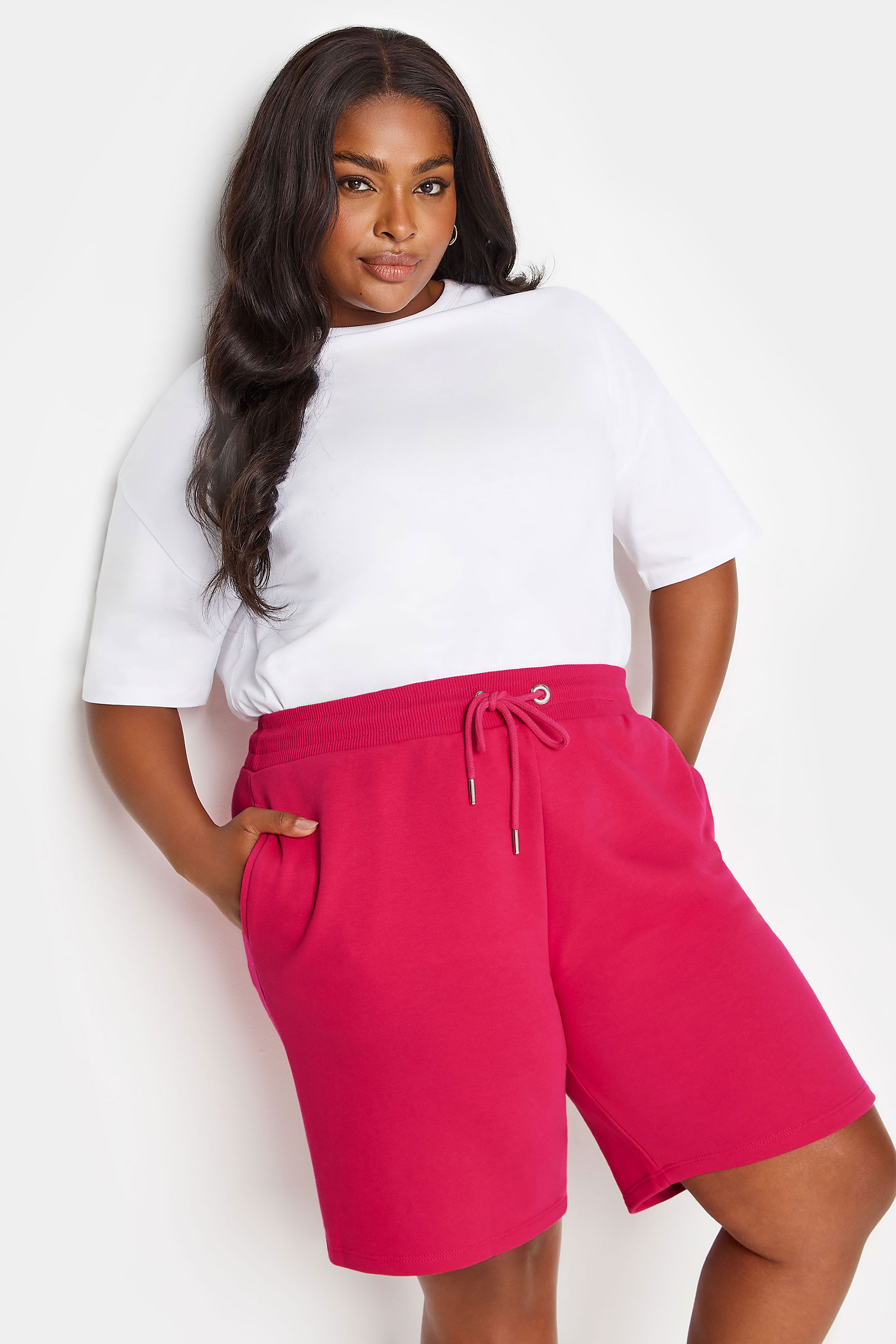 YOURS Plus Size Hot Pink Jogger Shorts | Yours Clothing 1