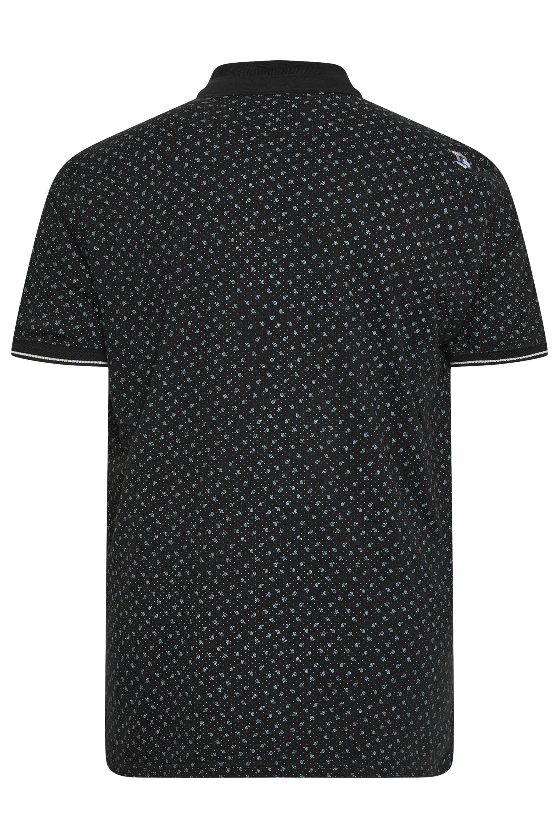 D555 Big & Tall Black Spot Print Jacquard Collar Polo Shirt | BadRhino 3