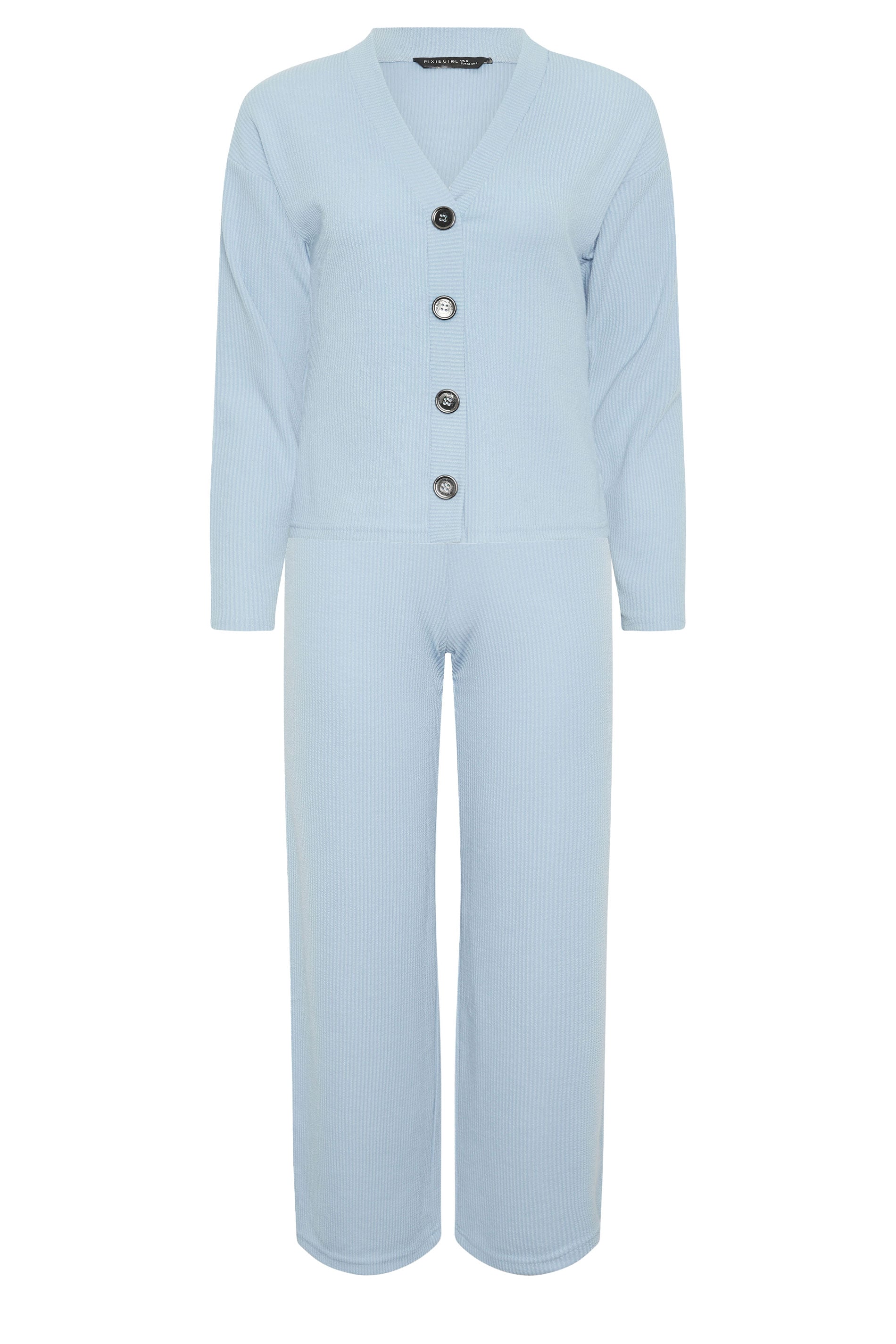 PixieGirl Petite Women's Set Light Blue Ribbed Top & Trousers | PixieGirl 9