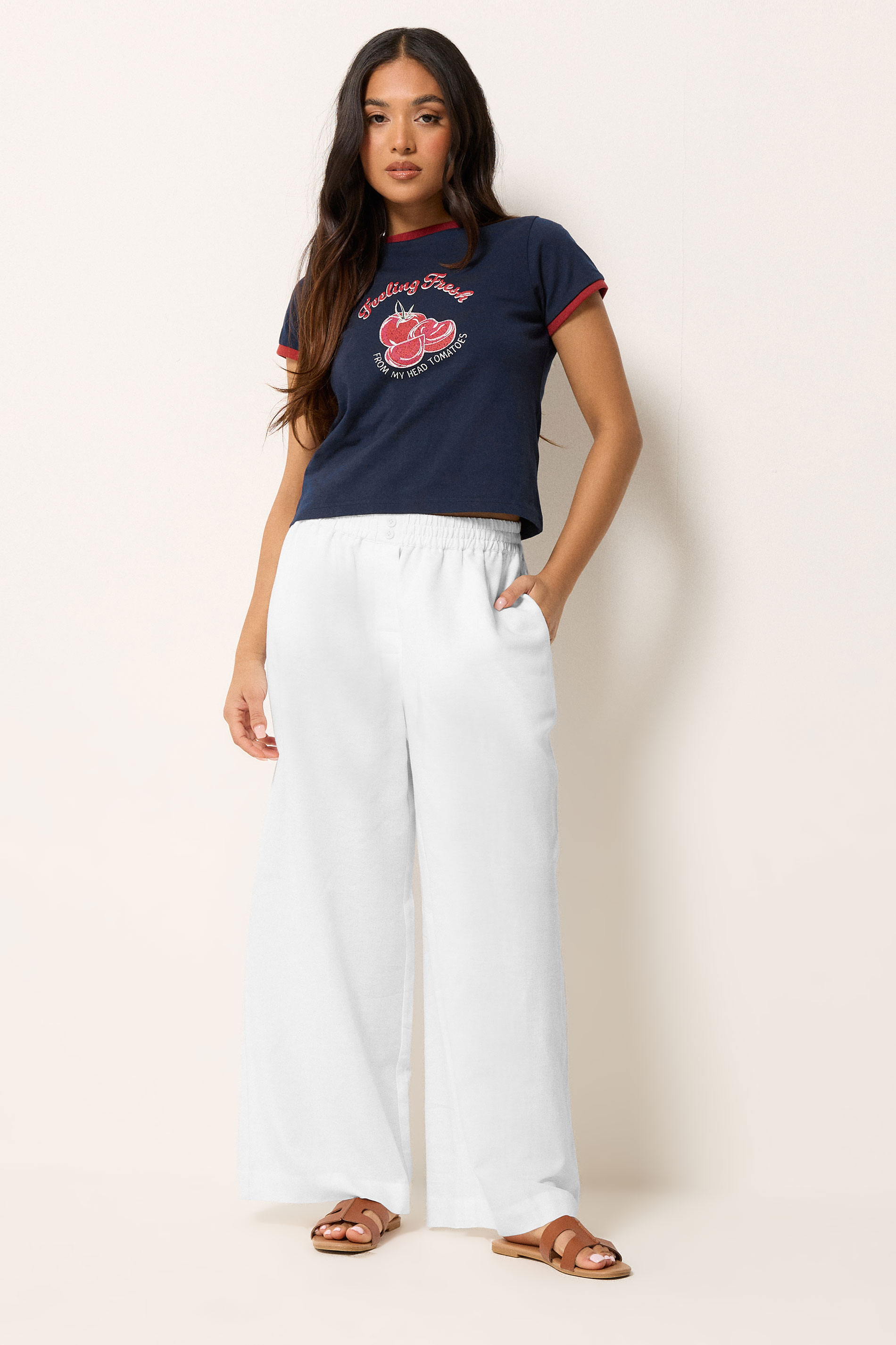PixieGirl Petite Women's White Button Linen Wide Leg Trousers | PixieGirl 3