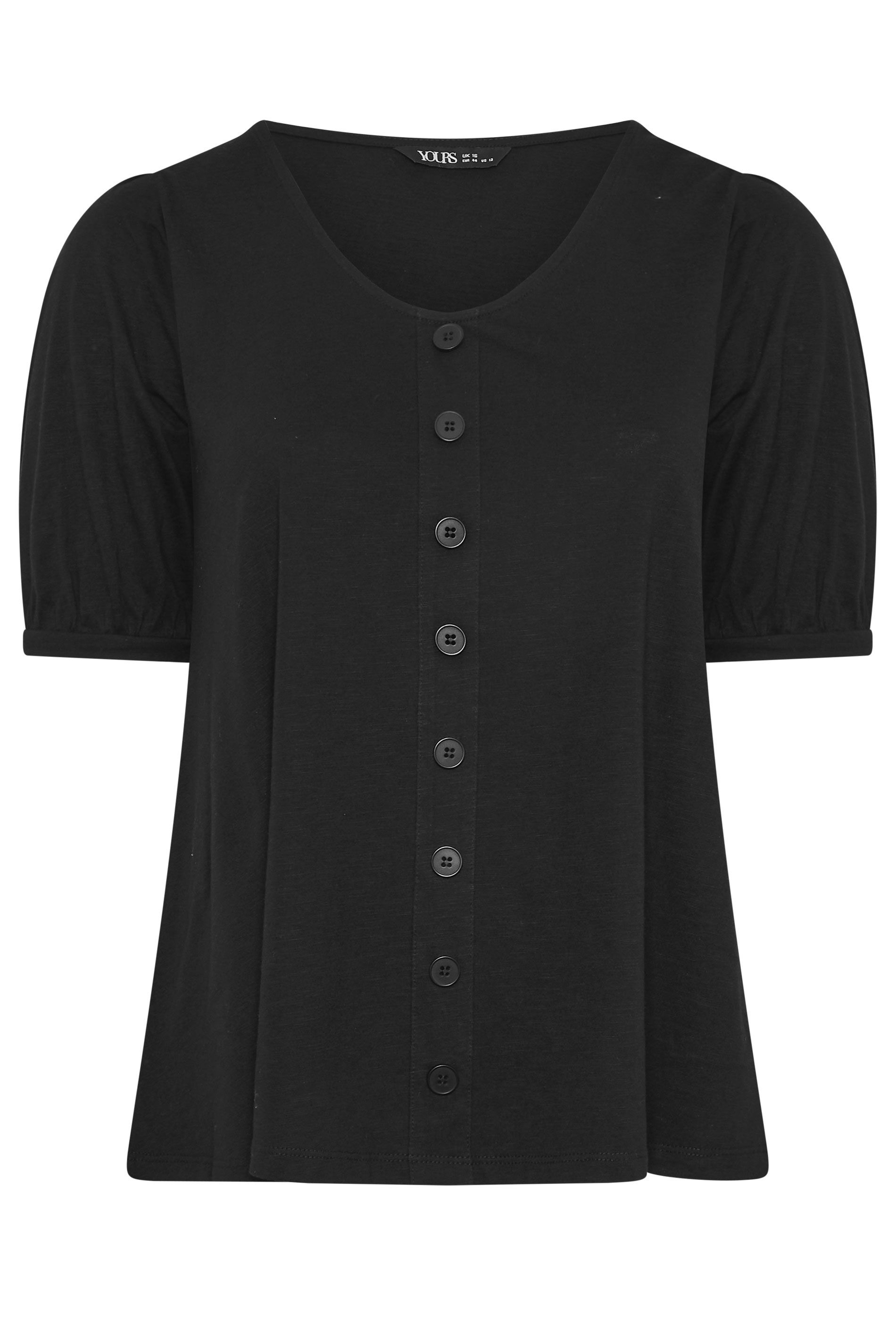 YOURS Plus Size Black Button Front Puff Sleeve Top | Yours Clothing  5