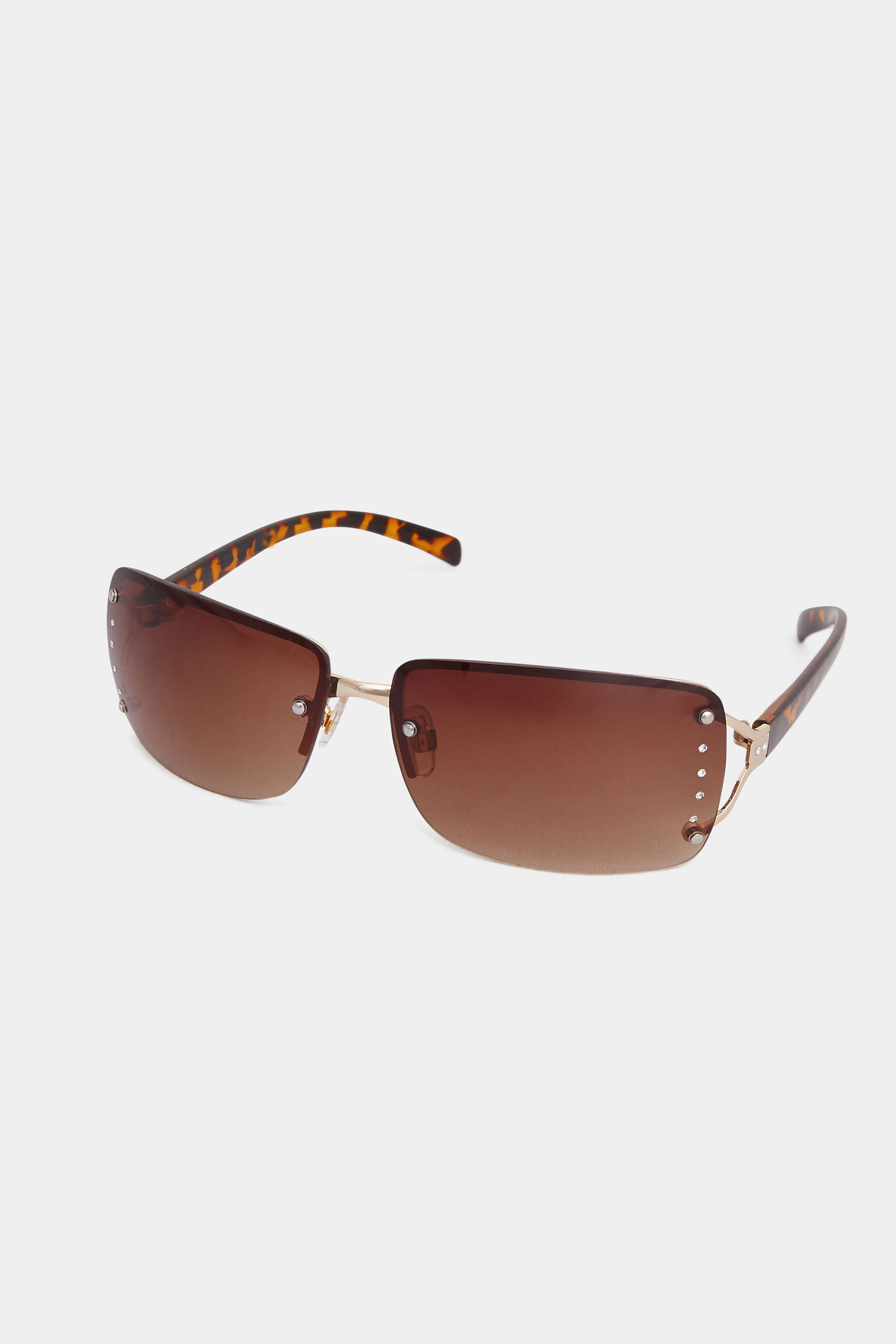 Brown Tortoiseshell Diamante Frameless Sunglasses | Yours Clothing 2