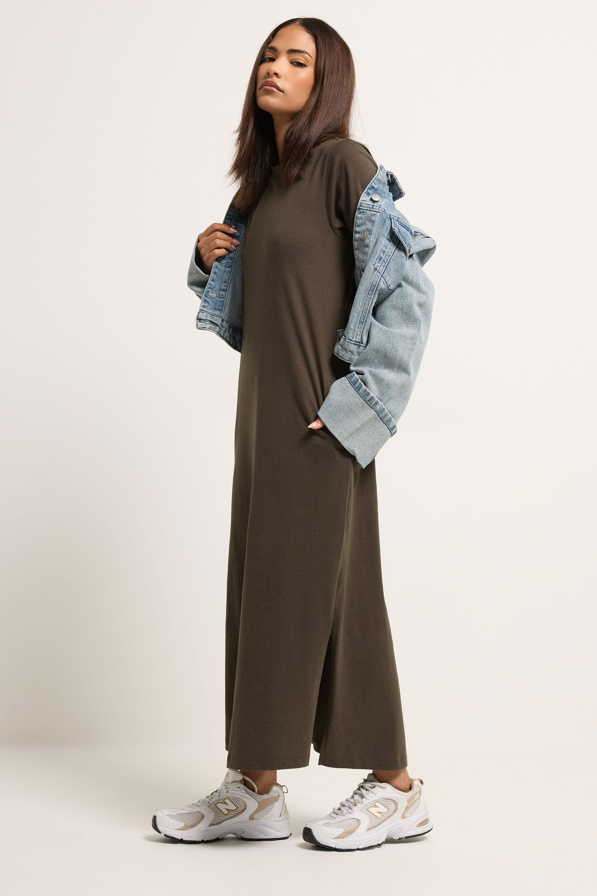 PixieGirl Petite Women's Chocolate Brown Cotton T-Shirt Maxi Dress | PixieGirl 1