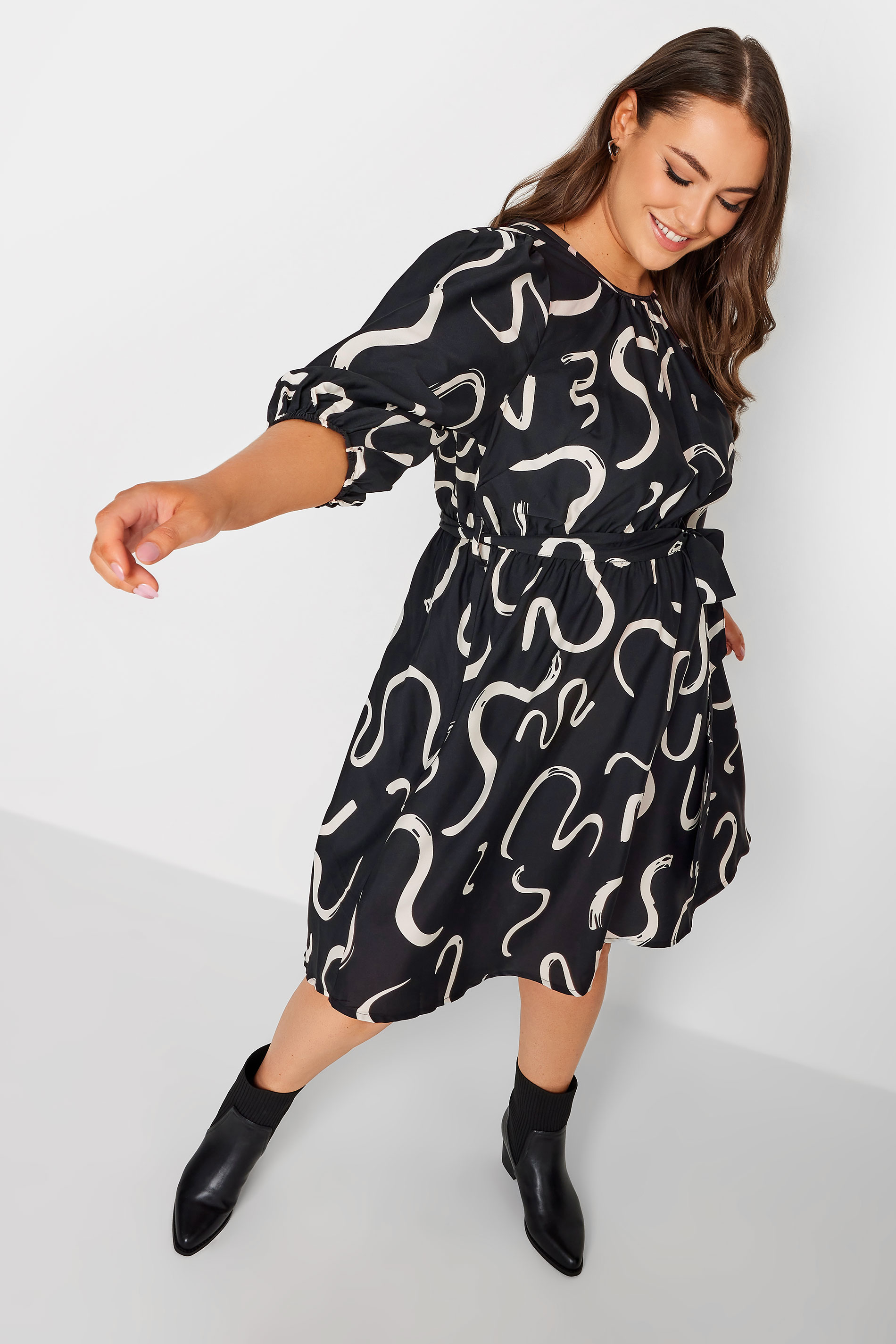 YOURS Plus Size Black Swirl Print Mini Dress | Yours Clothing 1