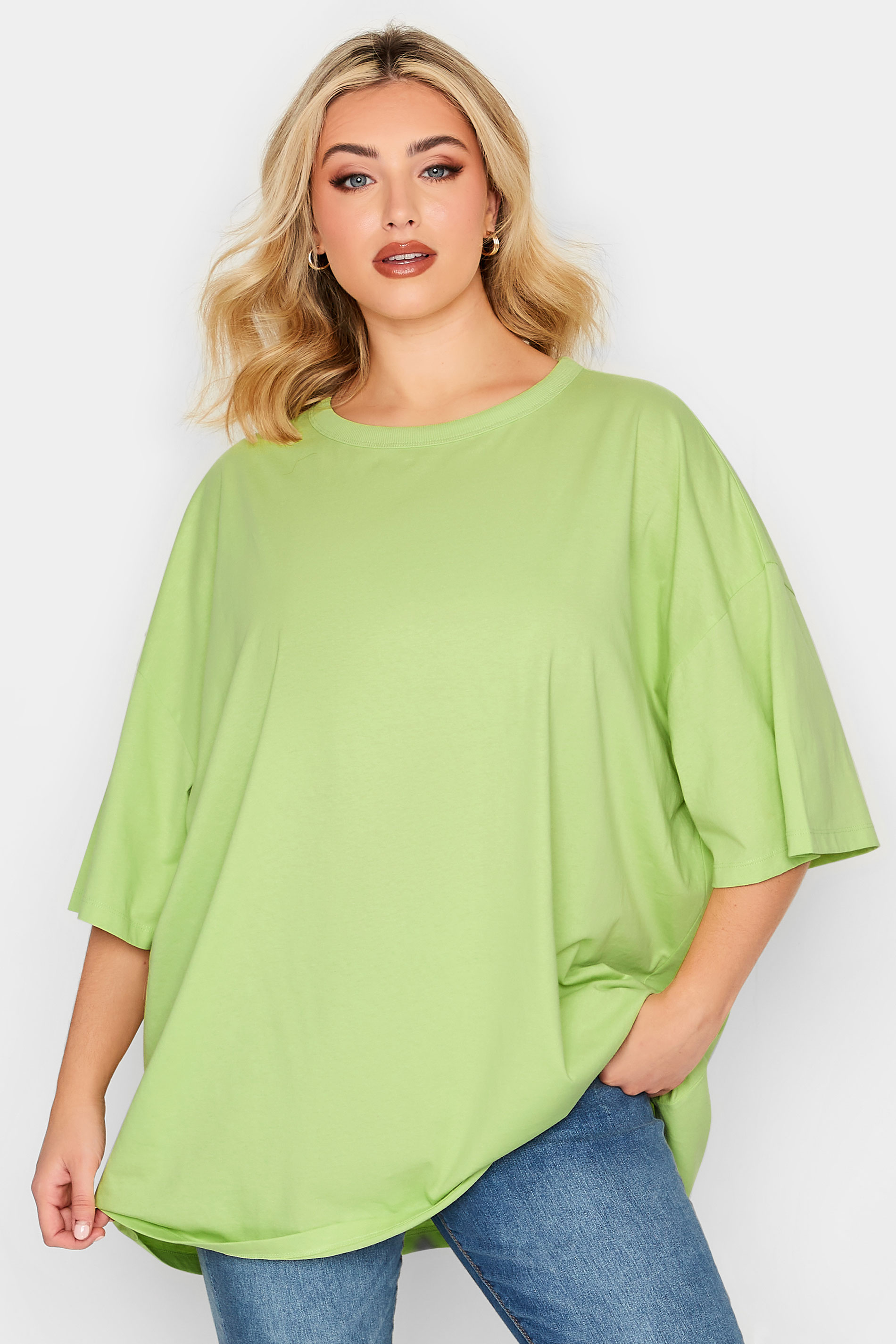 YOURS Plus Size Lime Green Oversized Boxy T-Shirt | Yours Clothing 1