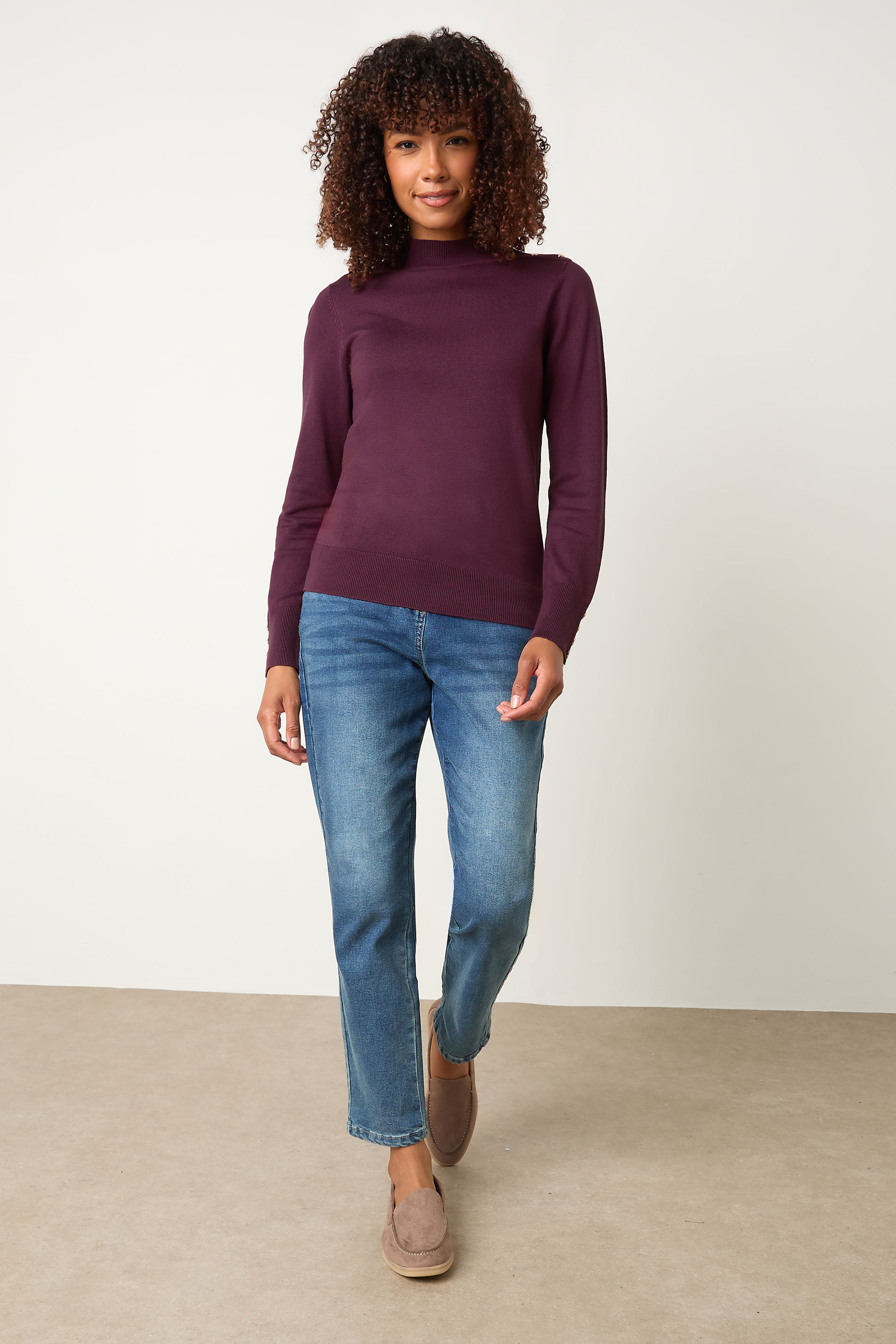 M&Co Berry Purple Button Turtle Neck Jumper | M&Co 1