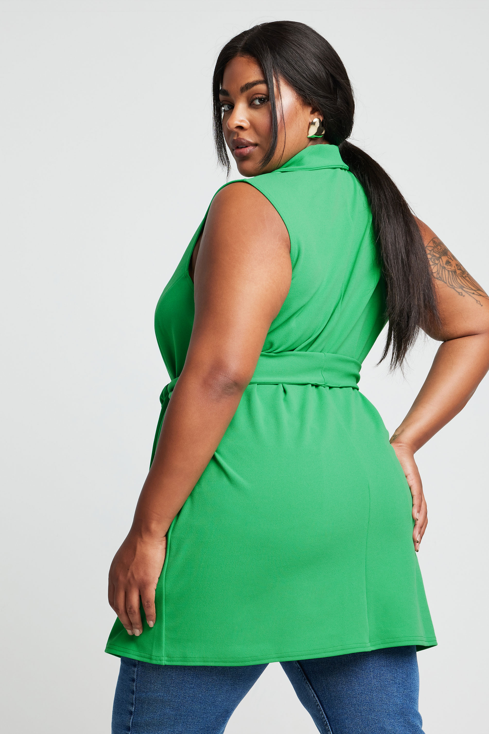 LIMITED COLLECTION Plus Size Green Sleeveless Blazer | Yours Clothing 3