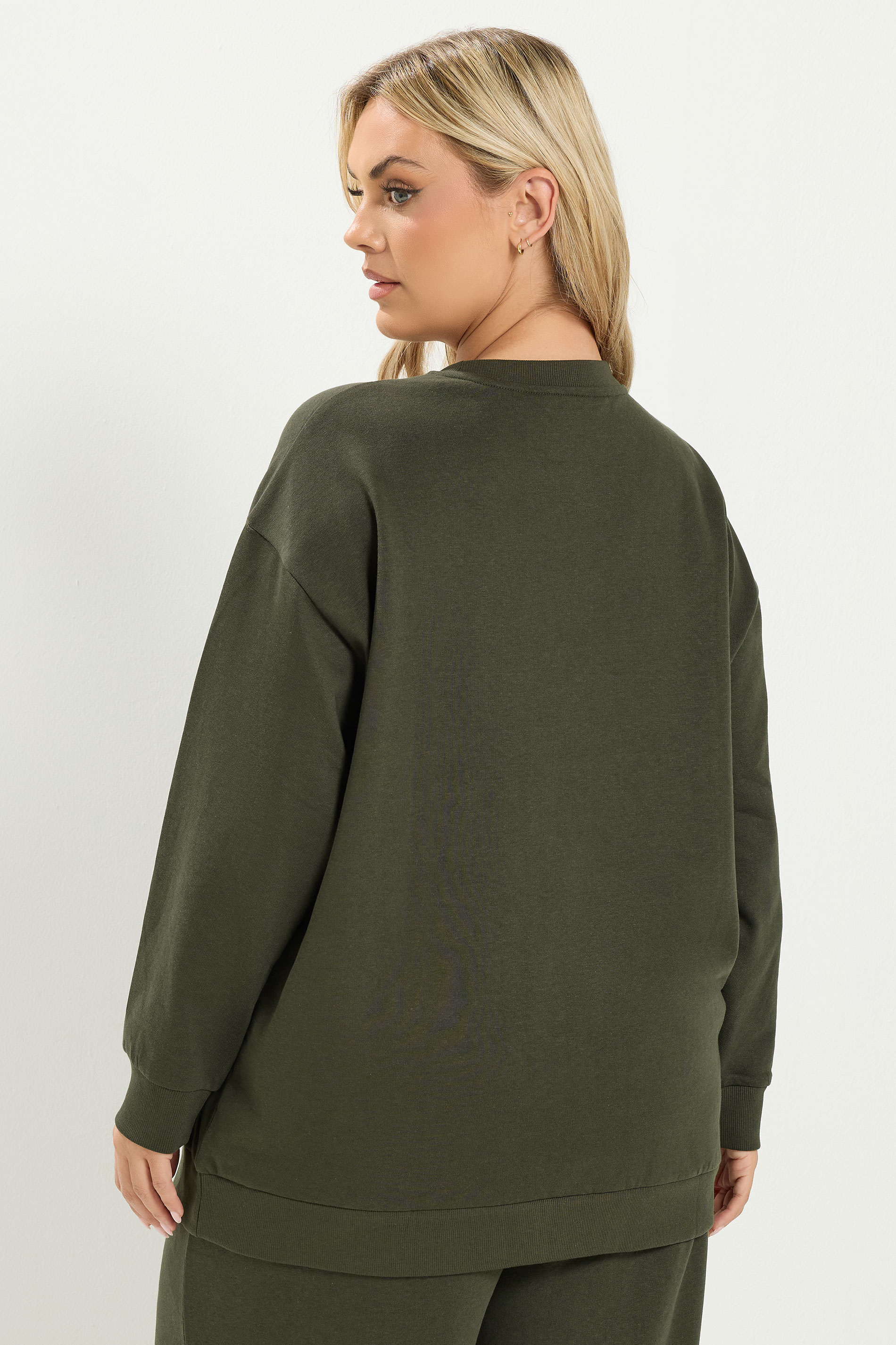 YOURS Plus Size Khaki Green Crew Neck Sweatshirt | Yours Clothing 2