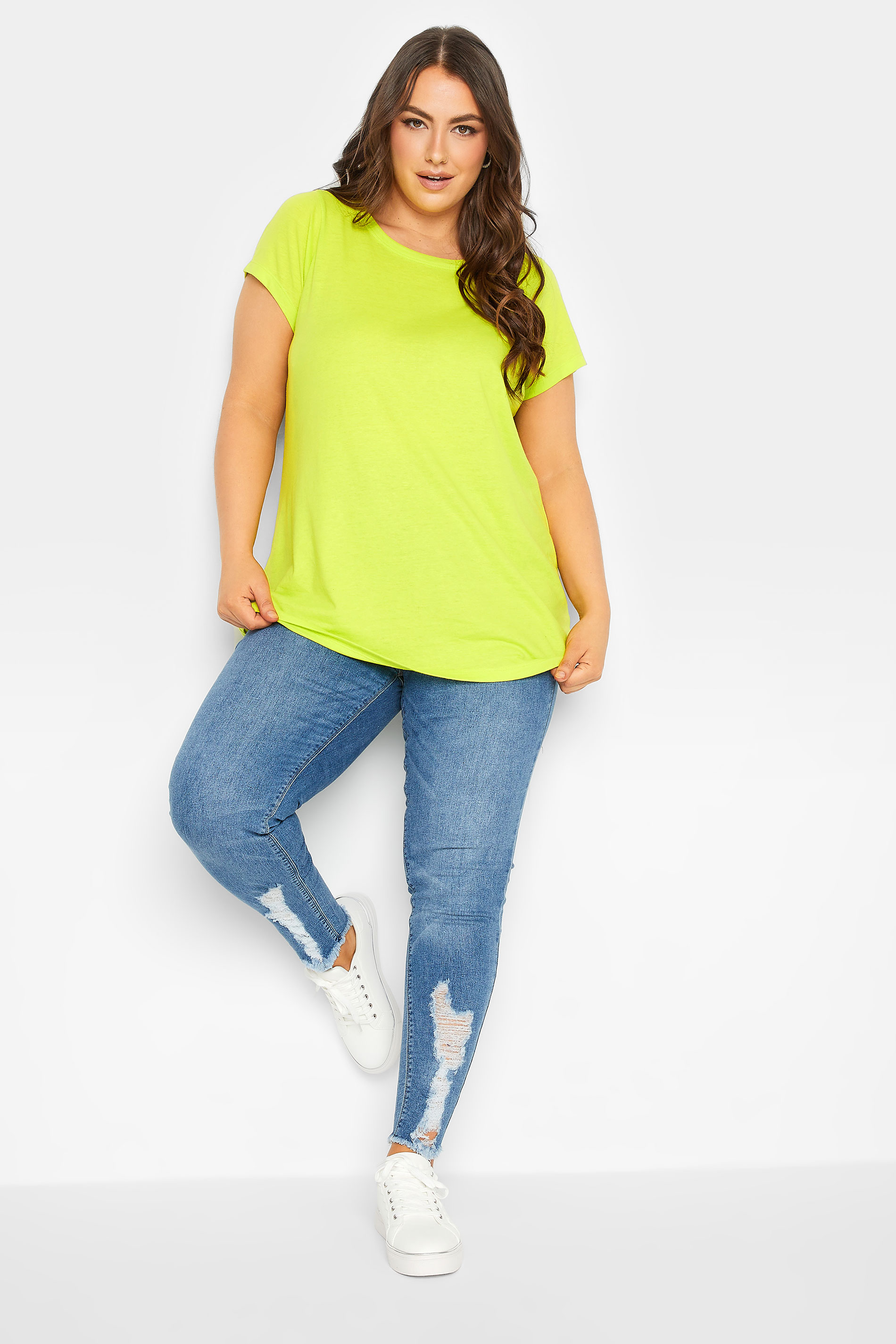 YOURS Curve Plus Size Lime Green Essential T-Shirt | Yours Clothing  2
