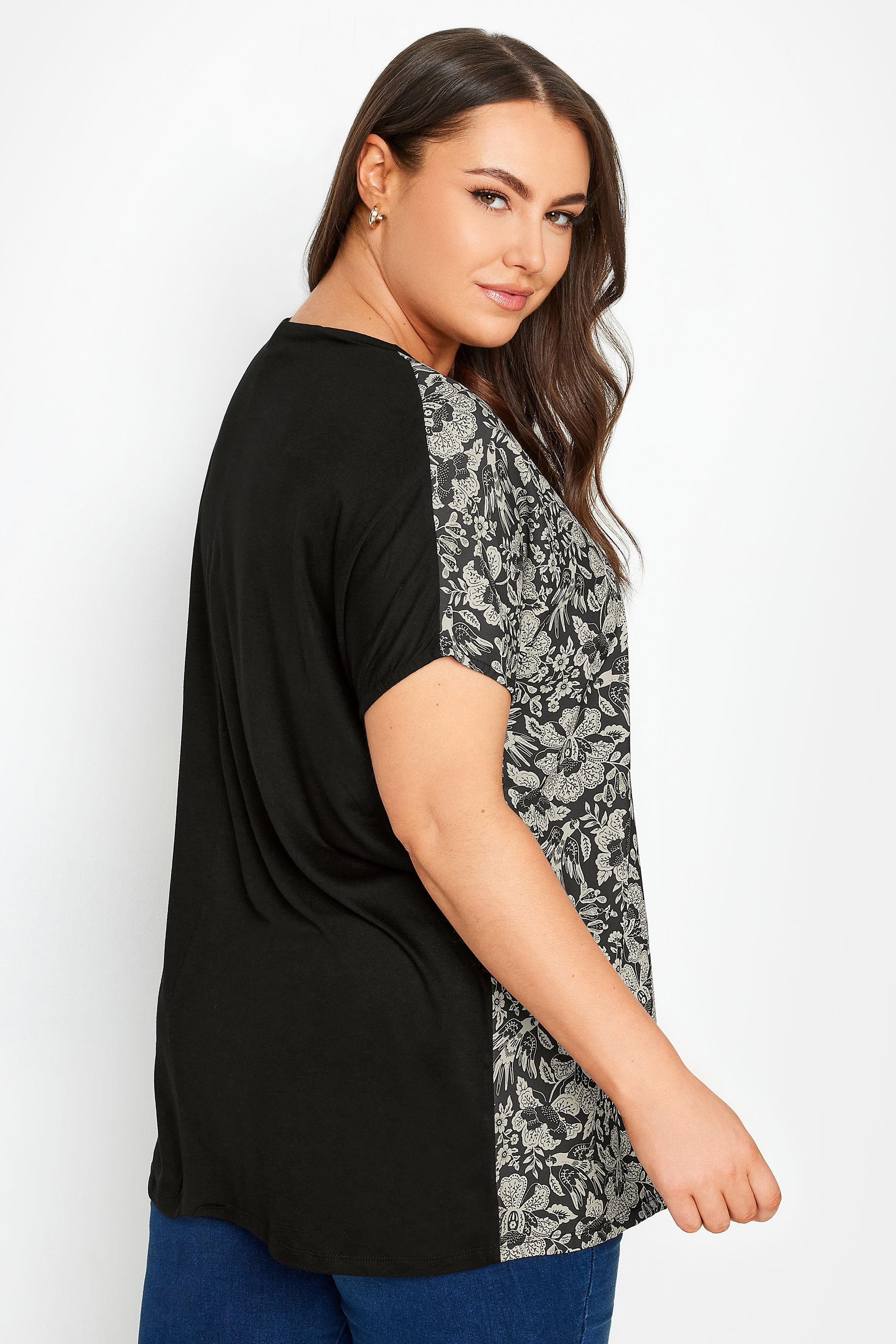 YOURS Plus Size Black Floral Print T-Shirt | Yours Clothing 2