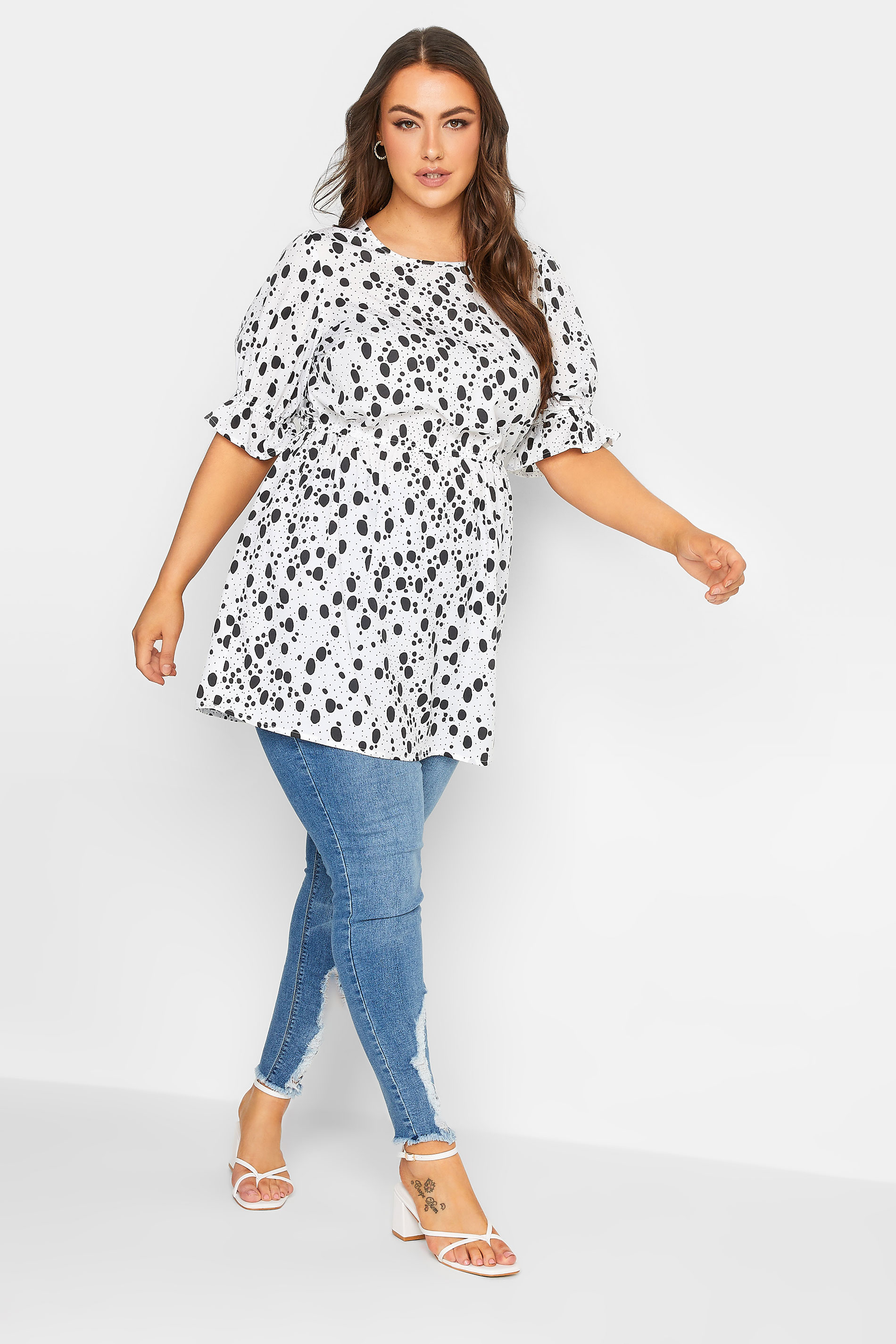 YOURS Plus Size White Polka Dot Print Blouse | Yours Clothing 2