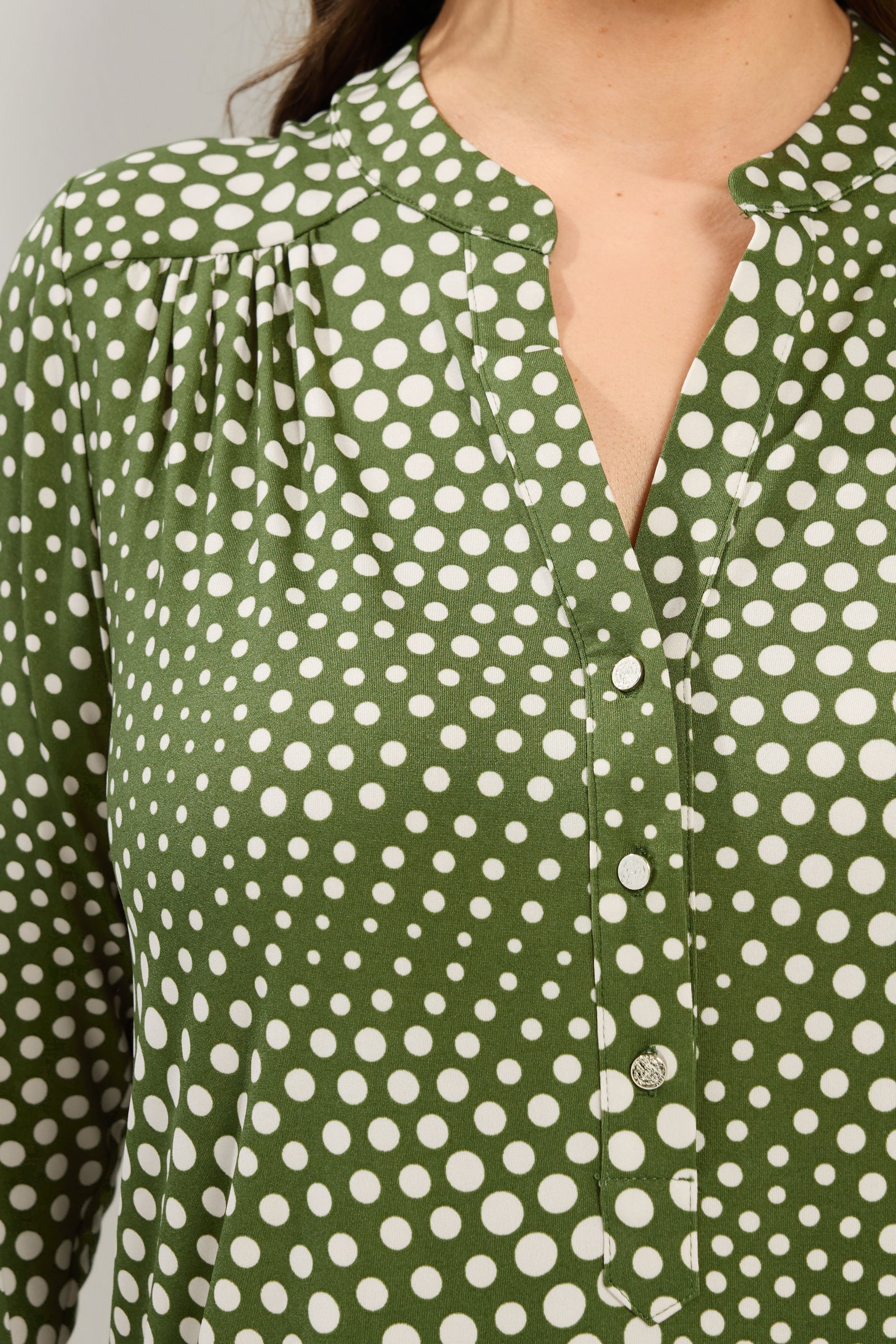 YOURS Plus Size Green Polka Dot Half Placket Shirt | Yours Clothing 4