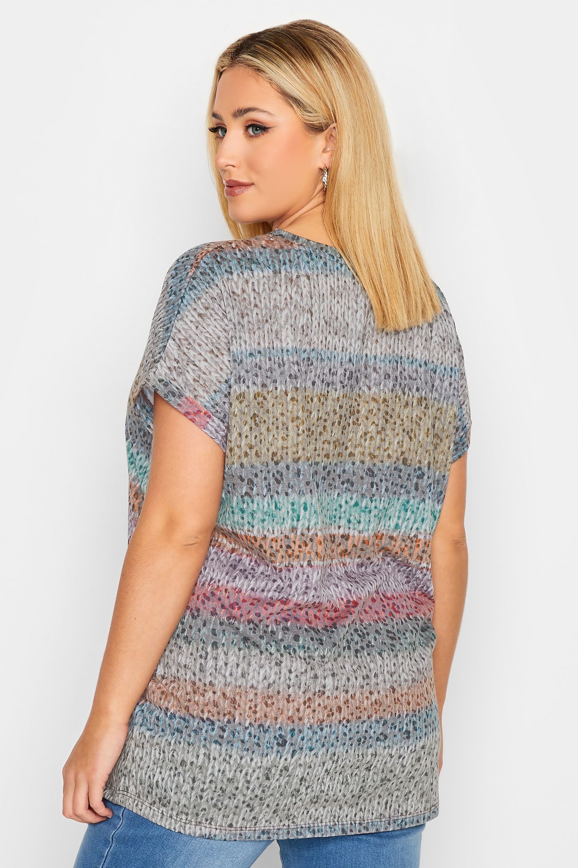 YOURS Plus Size Grey Stripe Animal Print T-Shirt | Yours Clothing 3