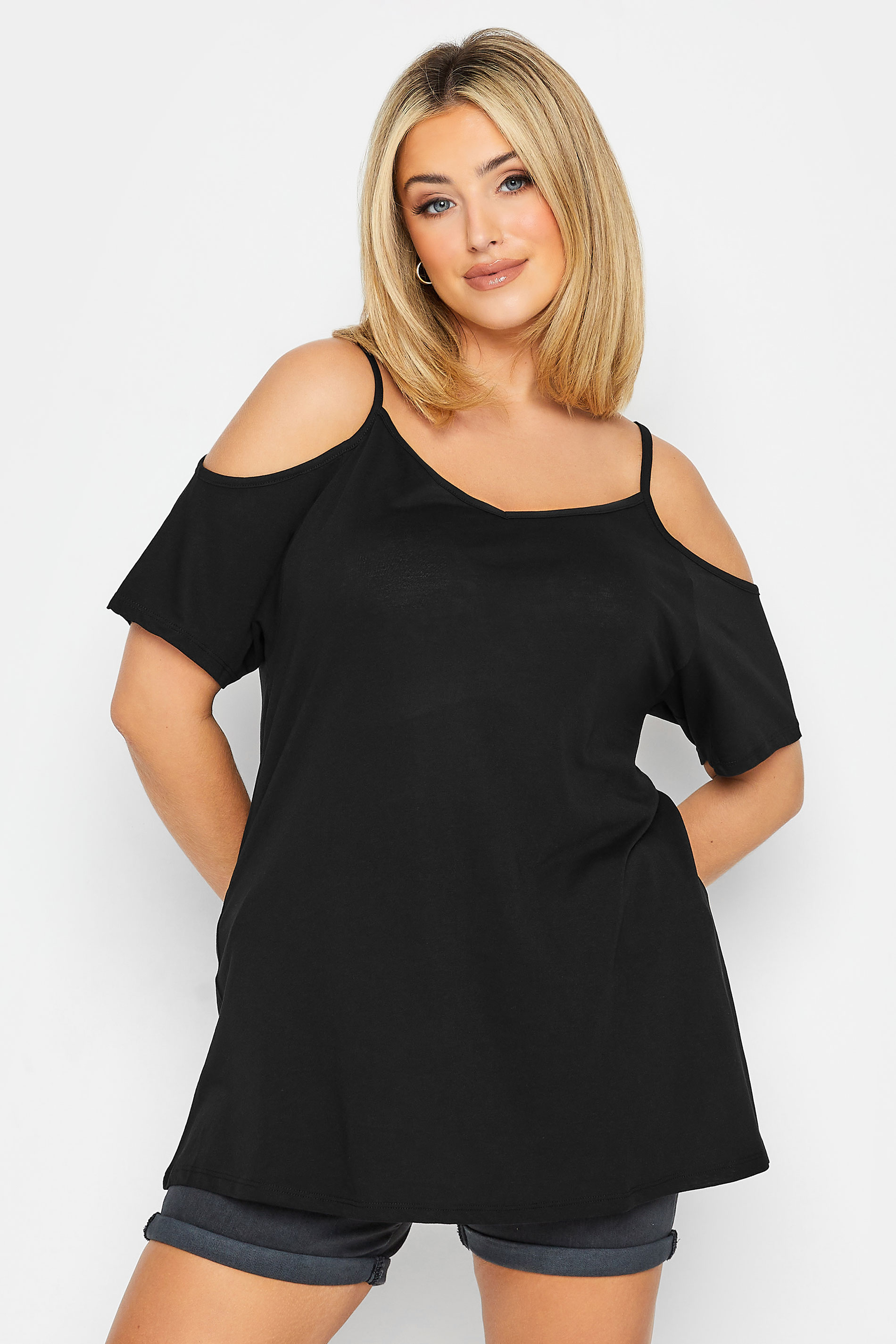 YOURS Plus Size 2 PACK Black & Animal Print Cold Shoulder T-Shirts | Yours Clothing  3