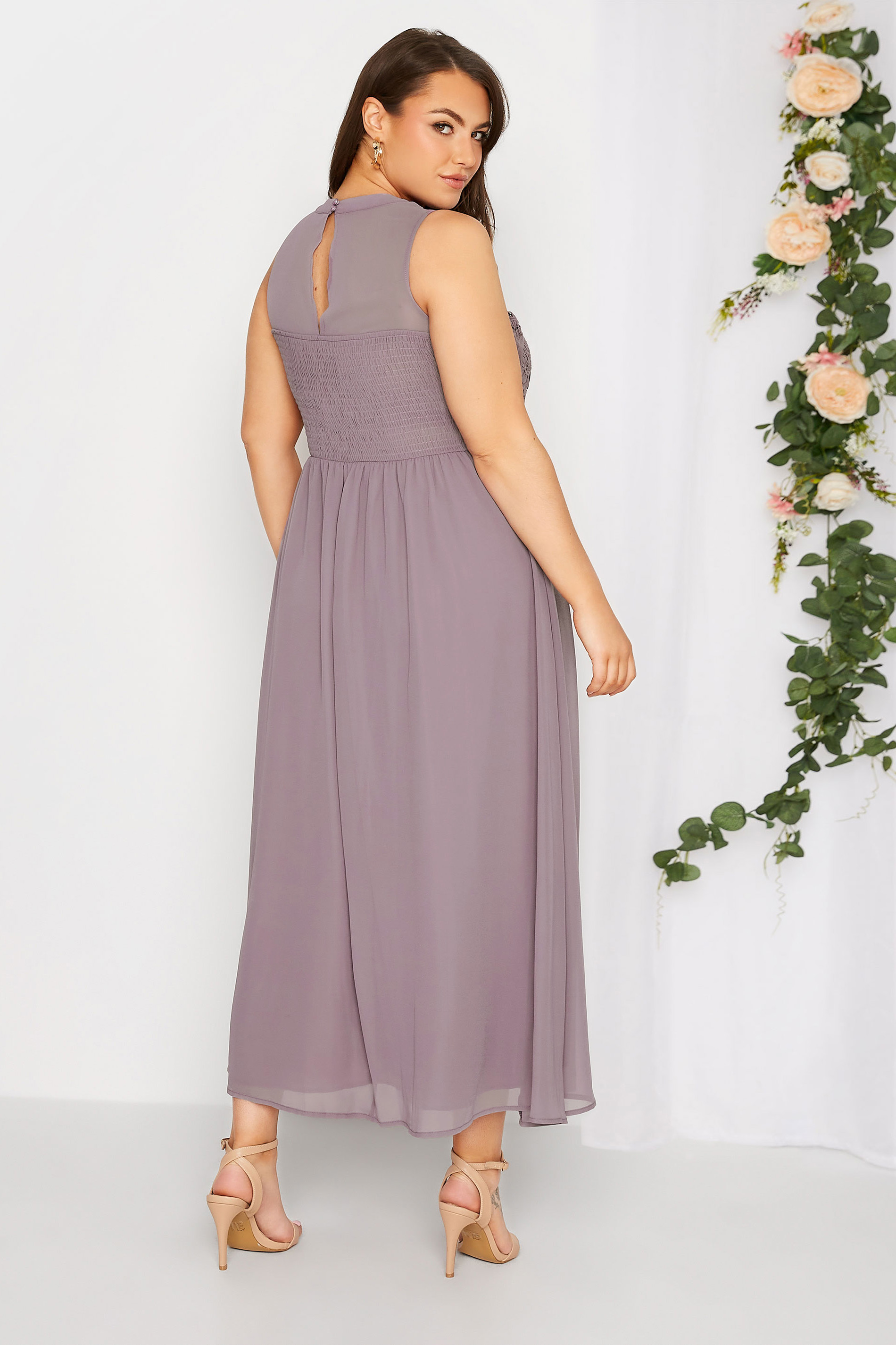 Plus Size YOURS LONDON Curve Purple Lace Front Chiffon Maxi Dress | Yours Clothing  3