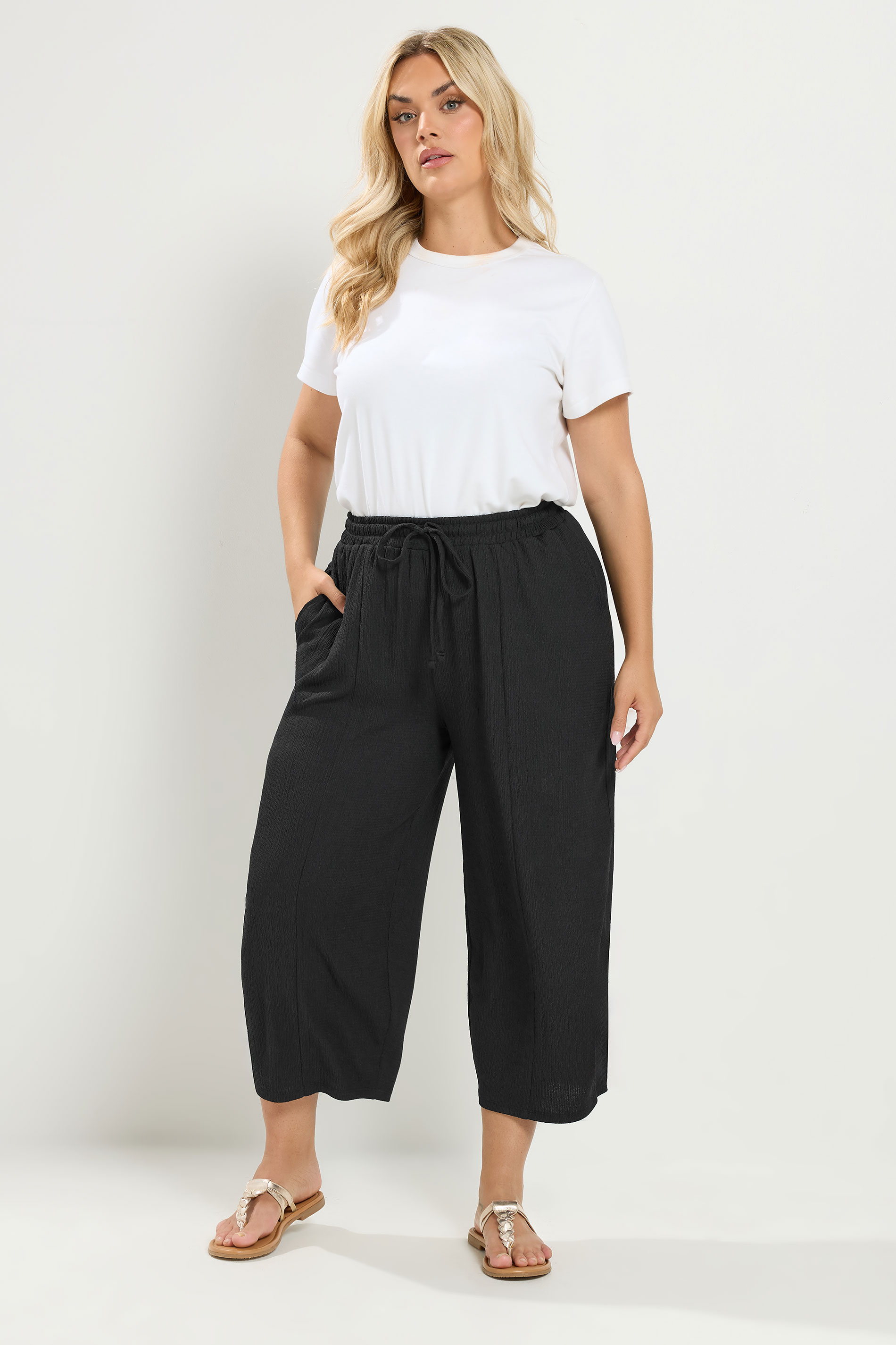 YOURS Plus Size Black Crinkle Barrel Trousers | Yours Clothing 3