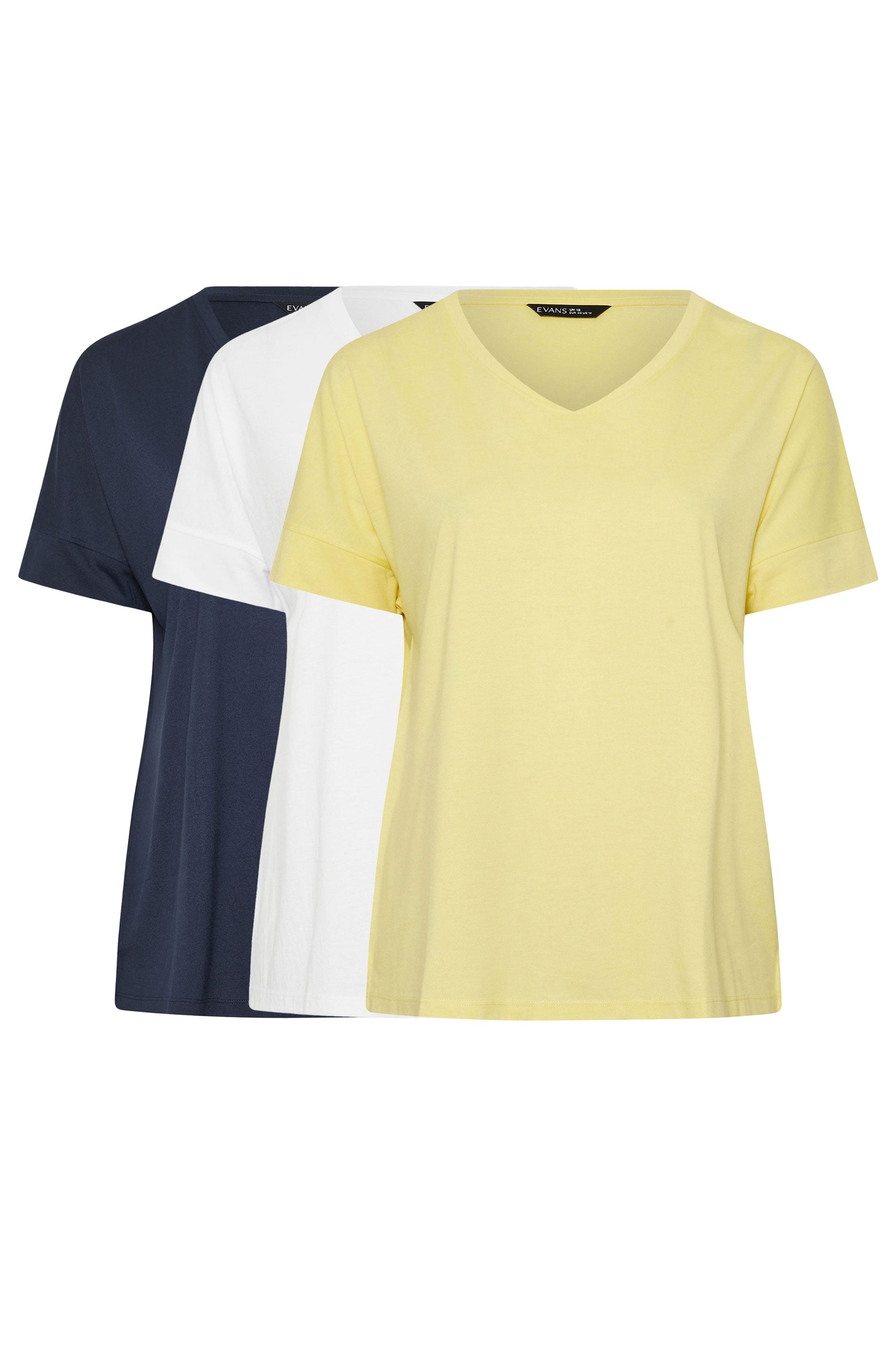 EVANS ESSENTIAL 3 Pack Navy & White T-Shirts | Evans 3
