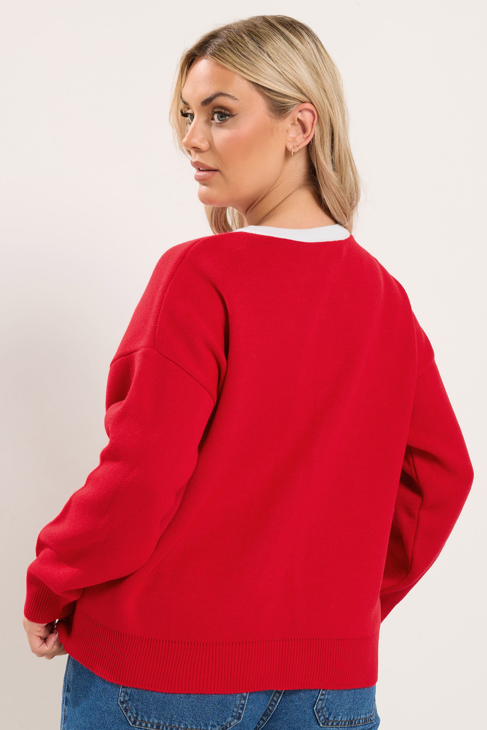 YOURS Plus Size Red Contrast Knitted Cardigan | Yours Clothing 2