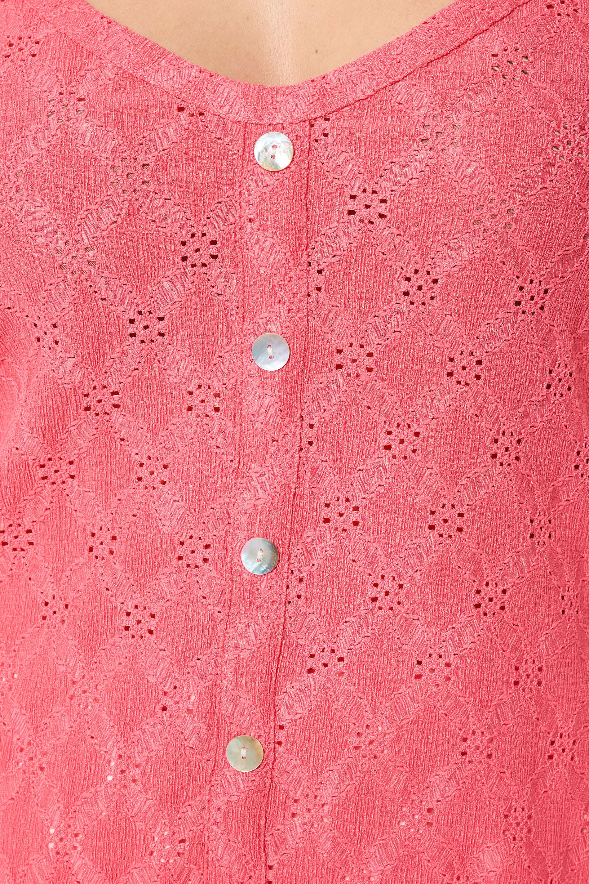 YOURS Plus Size Coral Pink Broderie Anglaise Vest Top | Yours Clothing 4